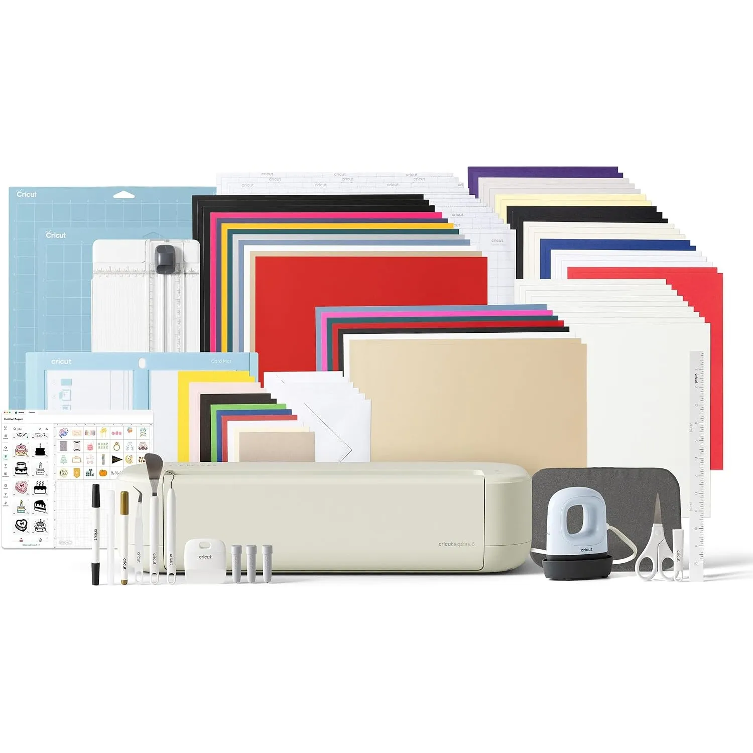 Cricut Explore™ 5 Ultimate-Bundle + digitale Inhalte, Smart-Schneidemaschine mit Transferpresse für DIY-Bastelprojekte,…