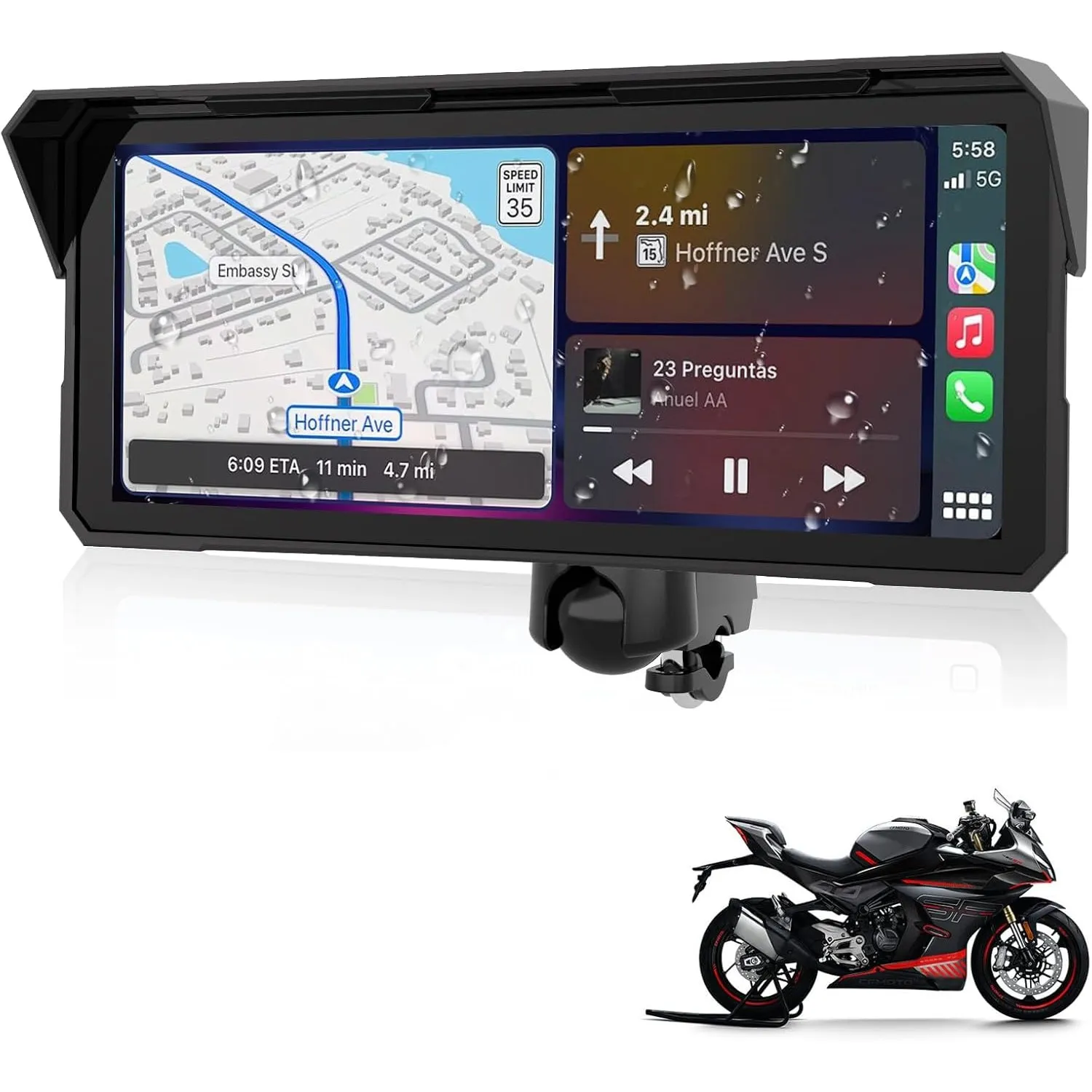 8,1 Zoll Motorrad Carplay Drahtloses Carplay und Android Auto