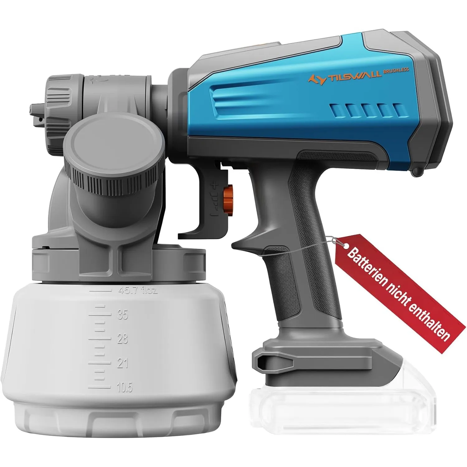 Tilswall Akku Farbsprühsystem Shark700, für Makita 18V (ohne Akku) | Bürstenloser Motor, 3 Sprühmodi, 1300ml, Seitliche…