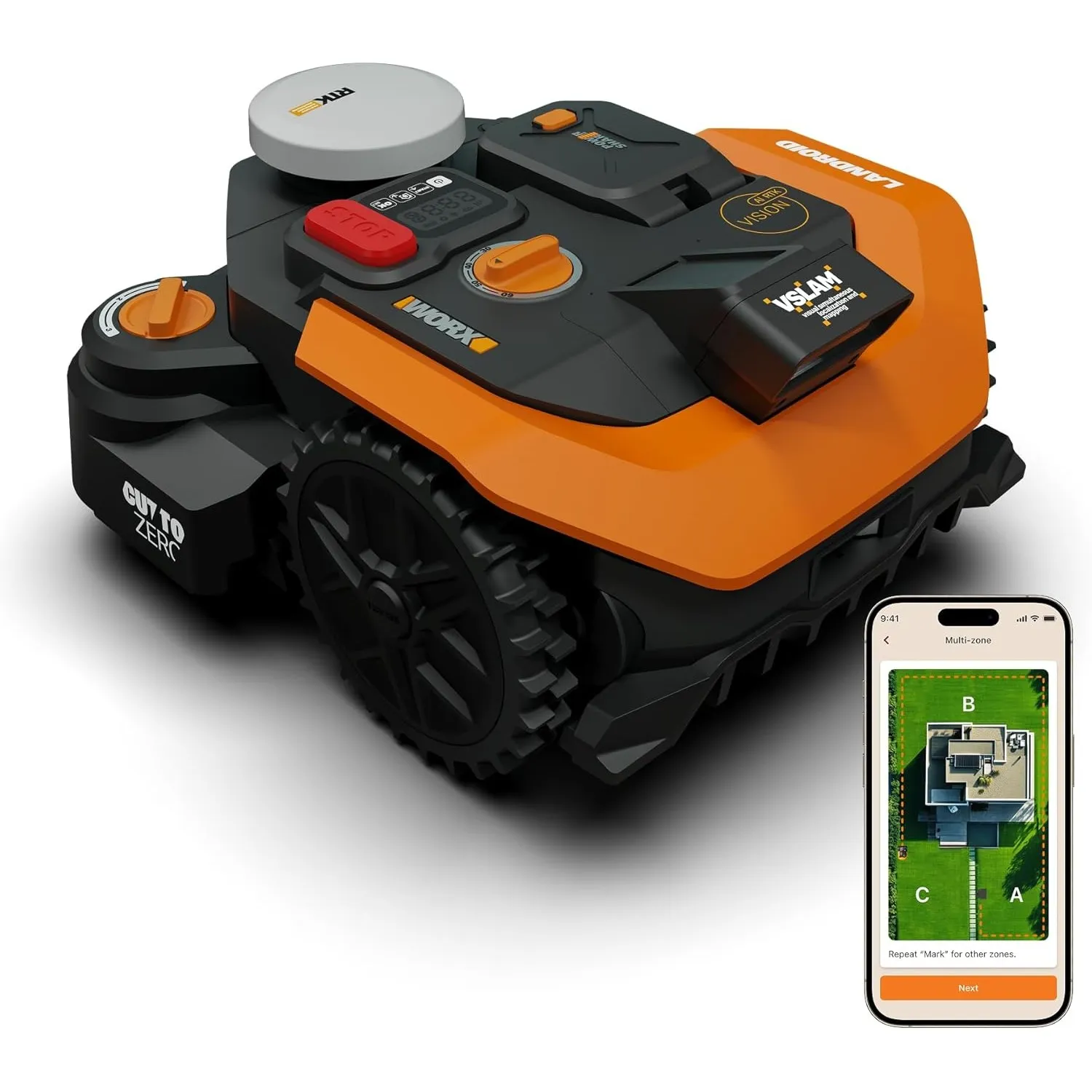 Worx Landroid Vision Cloud WR308E 2WD Mähroboter mit Night-Mow-Modul, kabelloser Rasenmähroboter für bis zu 800 m², (KI…