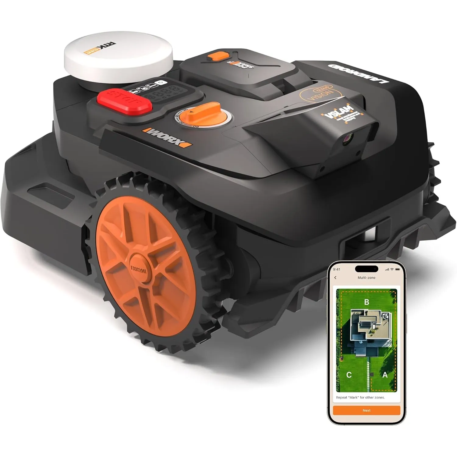 Worx Landroid Vision Cloud WR304E 2WD Mähroboter mit Garage, kabelloser Rasenmähroboter für bis zu 400 m², (KI-Hinderni…