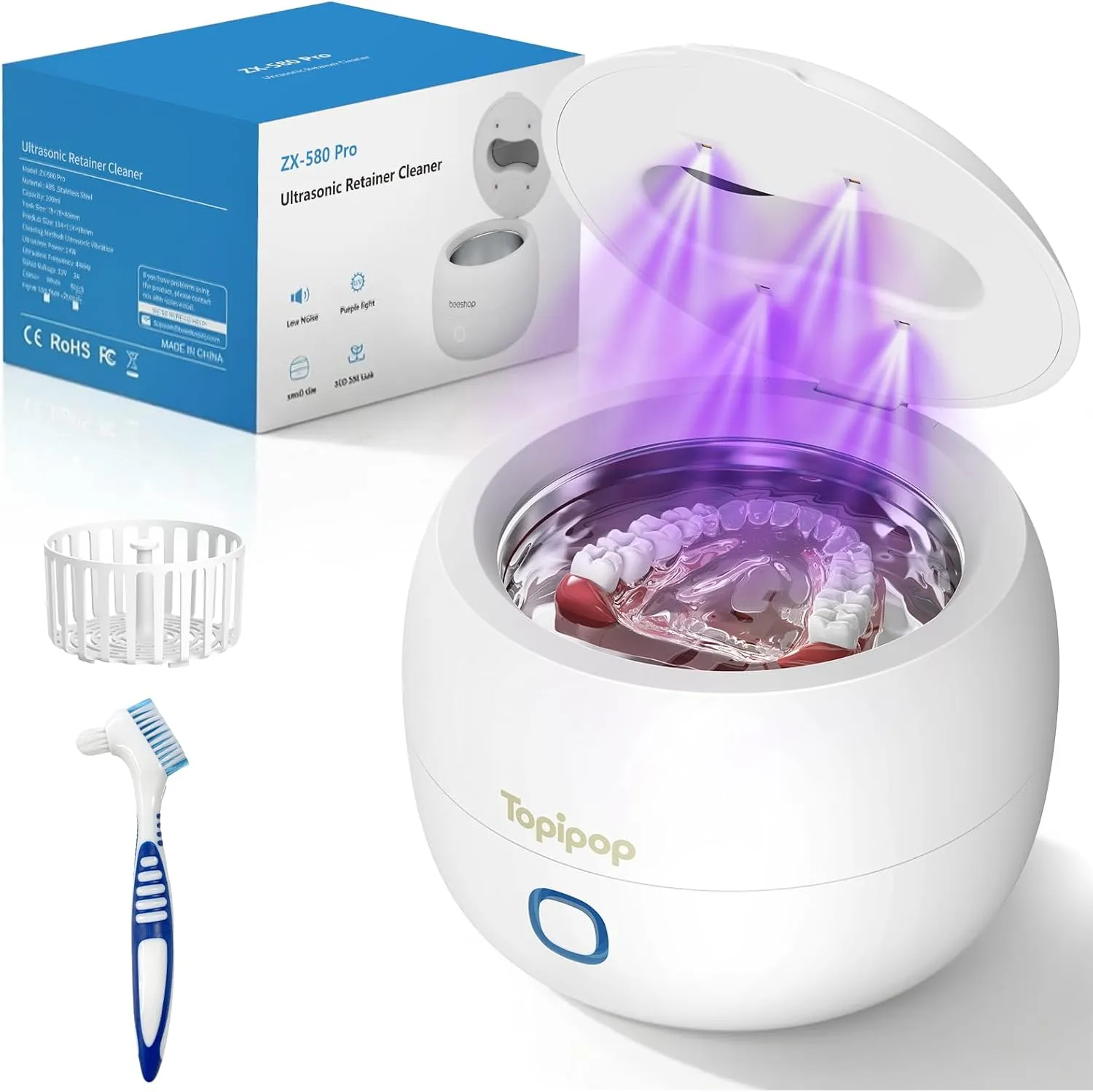 Ultraschallreinigungsgerät Zahnschiene, 45K Hz UV Ultraschallreiniger, 200 ml Dental Pod für Zahnschiene, Zahnersatz, R…