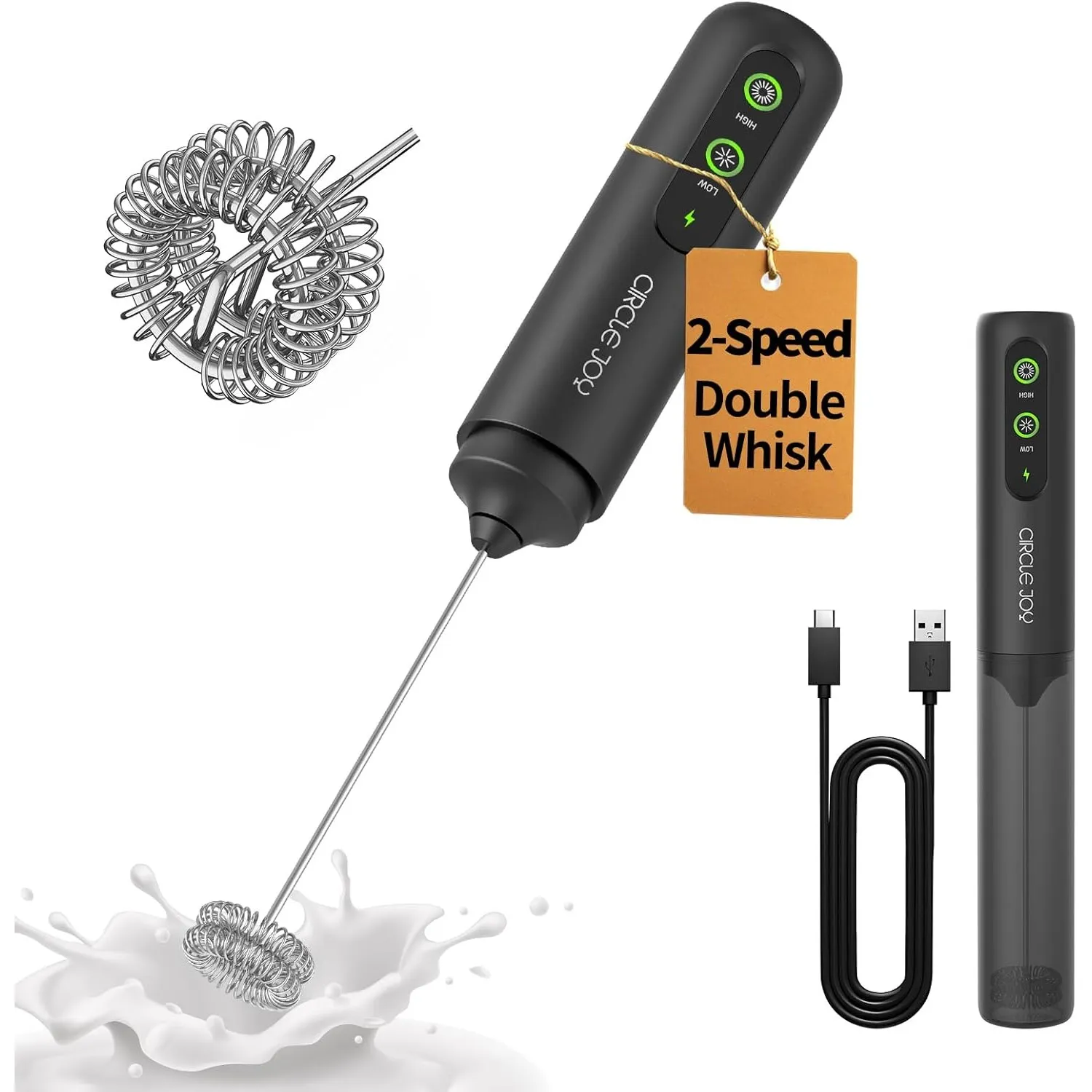 CIRCLE JOY Milchaufschäumer Elektrisch Handheld mit 2 Geschwindigkeiten | Wiederaufladbar Kaffee-Aufschäumer, Tragbarer…