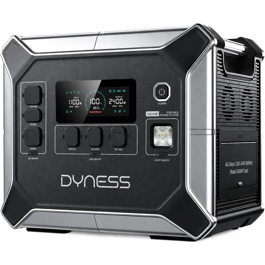 Dyness 2400W Tragbare Powerstation, 2048Wh LiFePO4, 4800W Spitzenleistung, 13 Ausgänge, Reine Sinuswelle, UPS, Solargen…