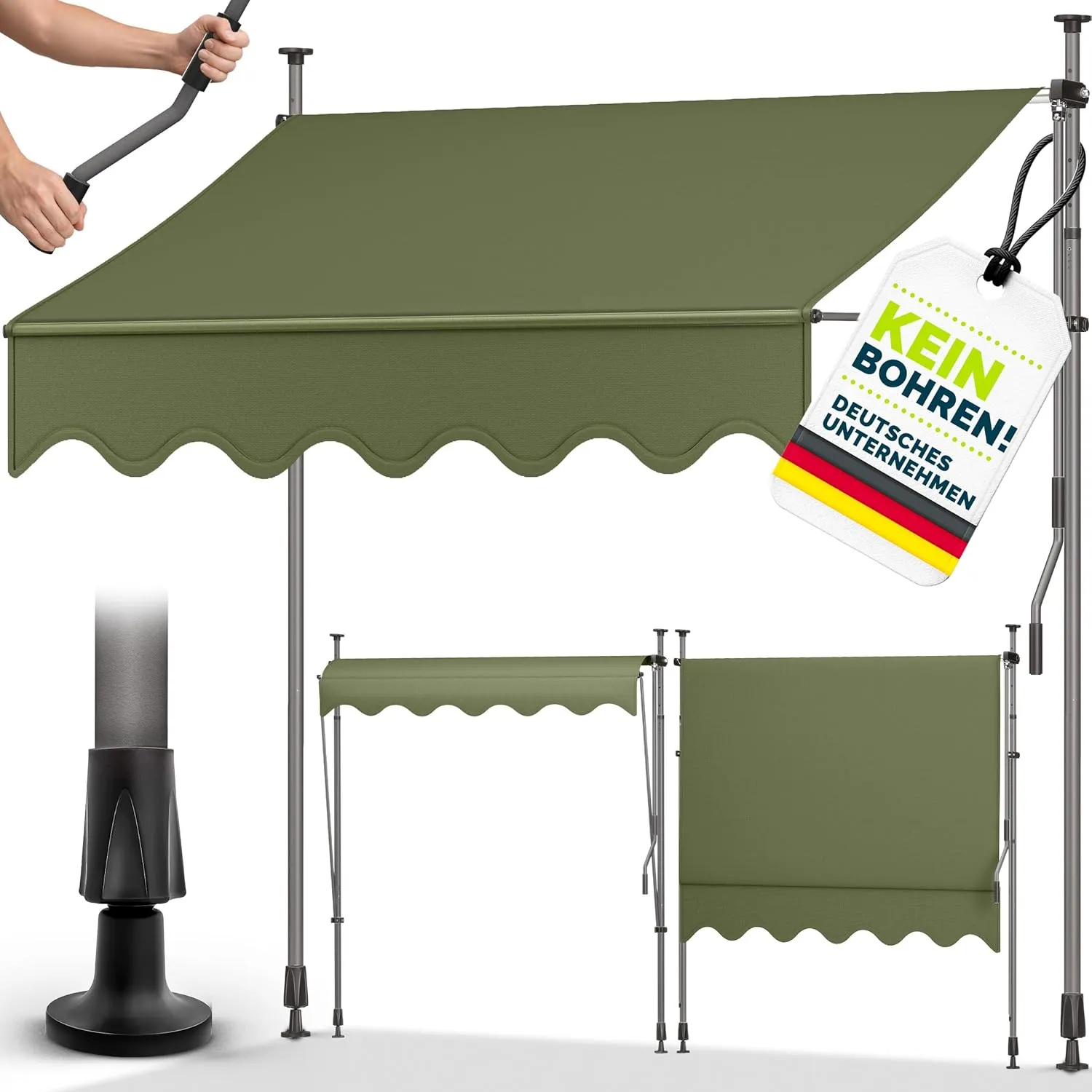 tillvex Klemmmarkise mit Handkurbel Balkon | Balkonmarkise ohne Bohren | Markise UV-beständig & höhenverstellbar | Sonn…