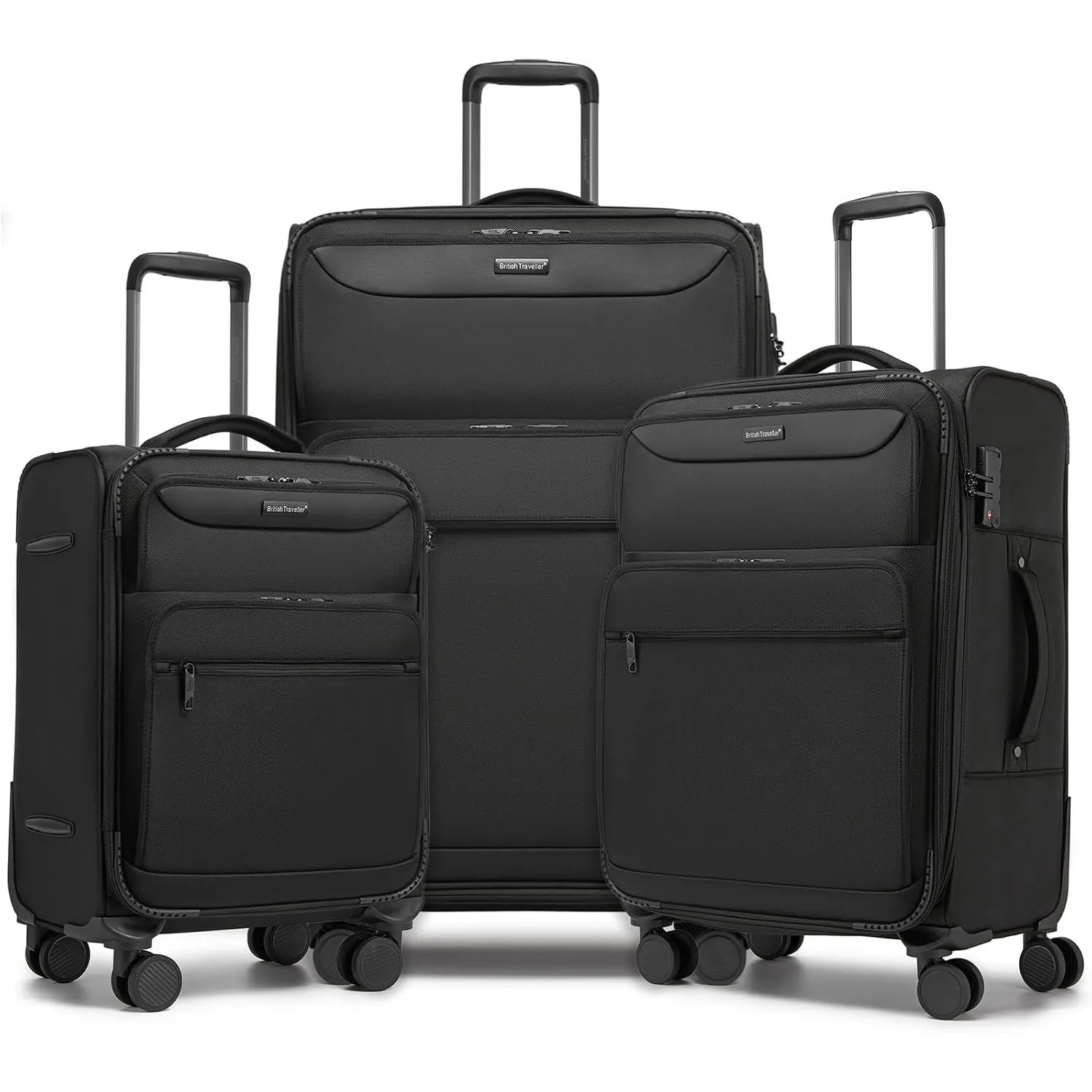 British Traveller 3-teiliges Gepäckset für Familienreisen, Ultraleichter Stoff Koffer Set mit Handgepäck, Mittelgroß Ko…