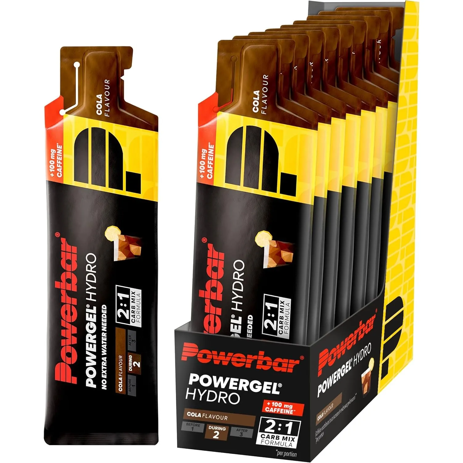 Powerbar - PowerGel Hydro - Cola - 9x67ml - High Carb Energie Gel - Natrium - 100mg Koffein