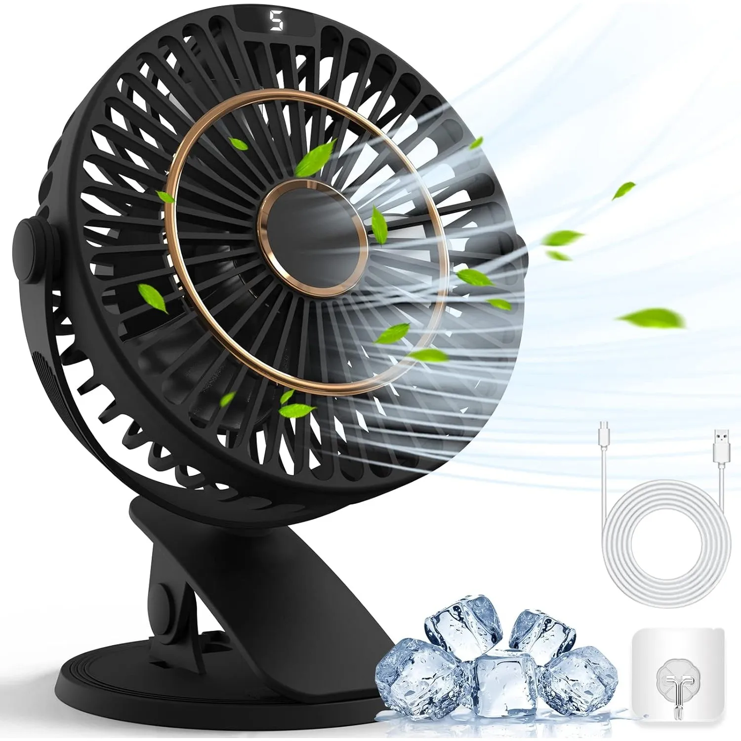 COZII Mini Ventilator, USB Ventilator Leise Clip Ventilator Tischventilator mit LED-Anzeige, 720° Drehung & 5 Geschwind…