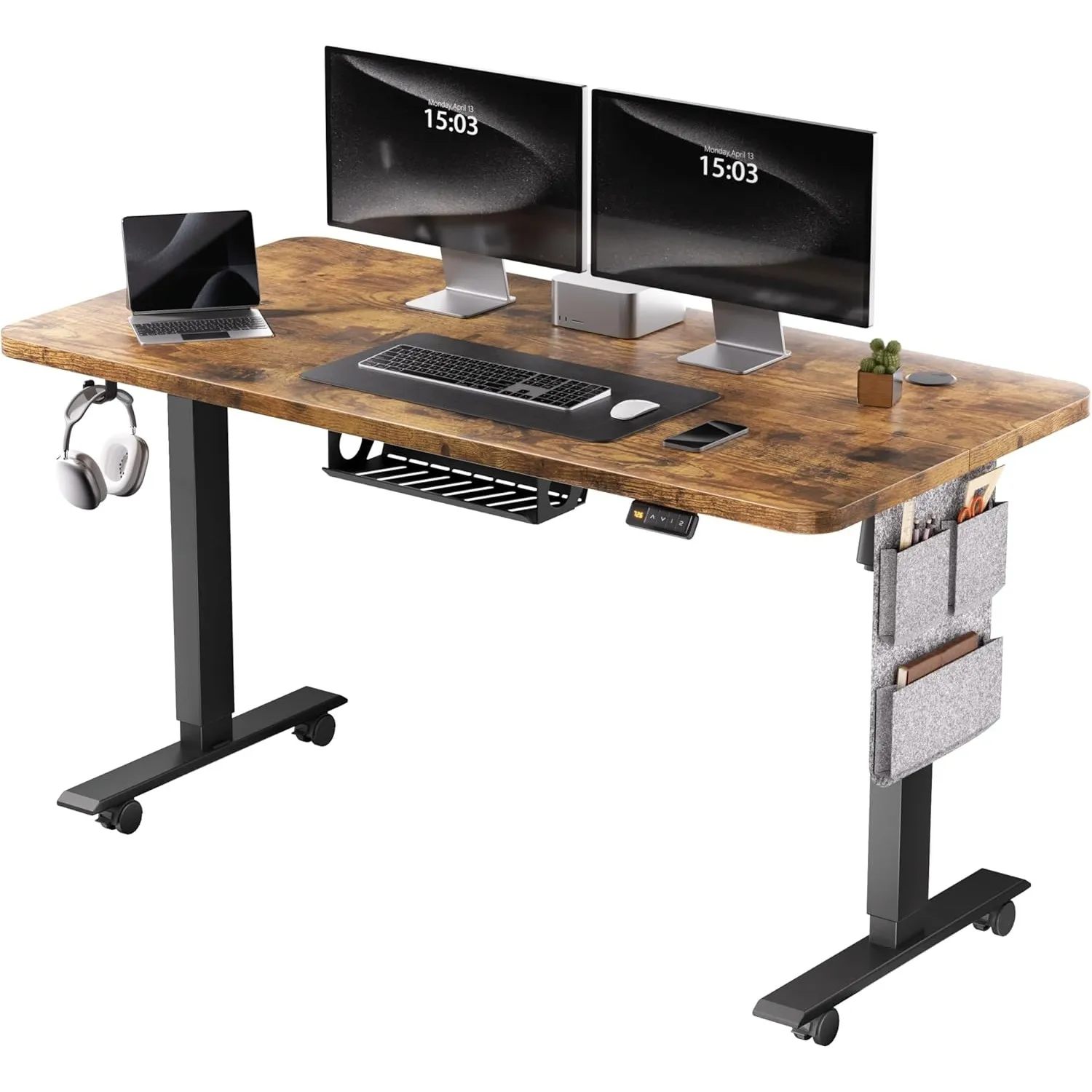 MAIDeSITe Elektrischer höhenverstellbarer Schreibtisch, 140×70 cm Sitz-Steh-Schreibtisch mit Kabelwanne, Haken und Aufb…