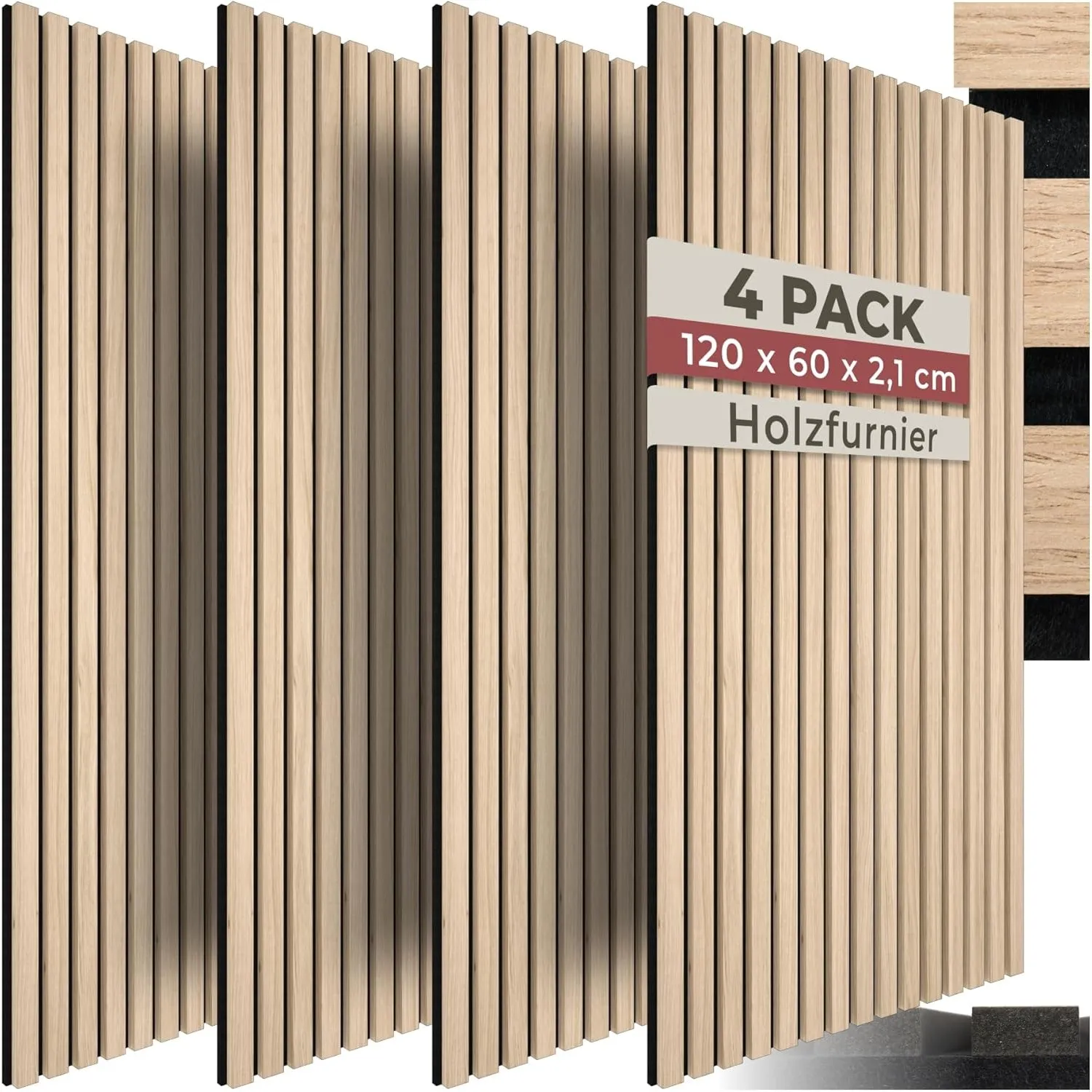 tectake® 3D Akustikpaneele 120 x 60 x 2,1 cm, Holz Optik Paneele, Wandpaneele in Holzoptik als Schallabsorber, Panels f…