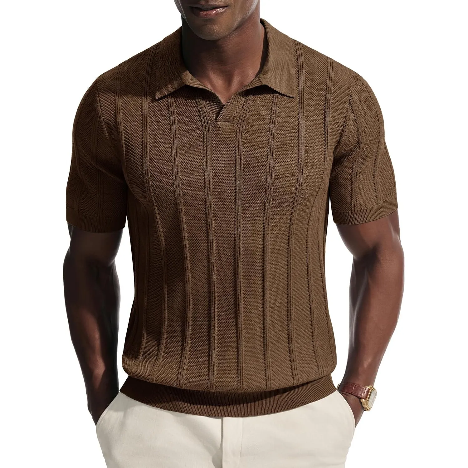 PJ PAUL JONES Poloshirt Herren Kurzarm V-Ausschnitt Strick Polo Tshirt