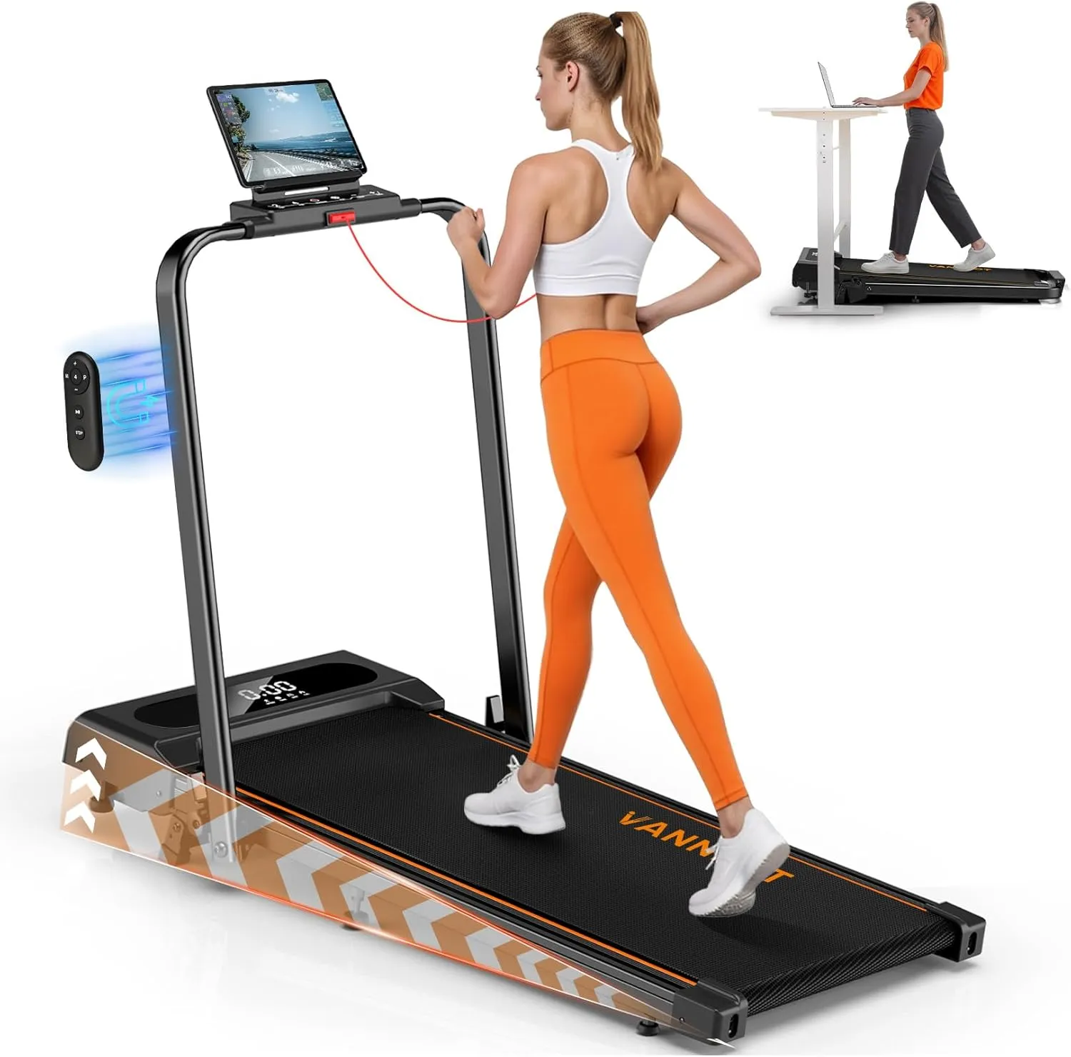 Laufband für Zuhause, VANNECT Walking Pad, 1-12 km/h Klappbares Laufband mit 9% Steigung, Ultra-Leise, LCD-Display, Dre…