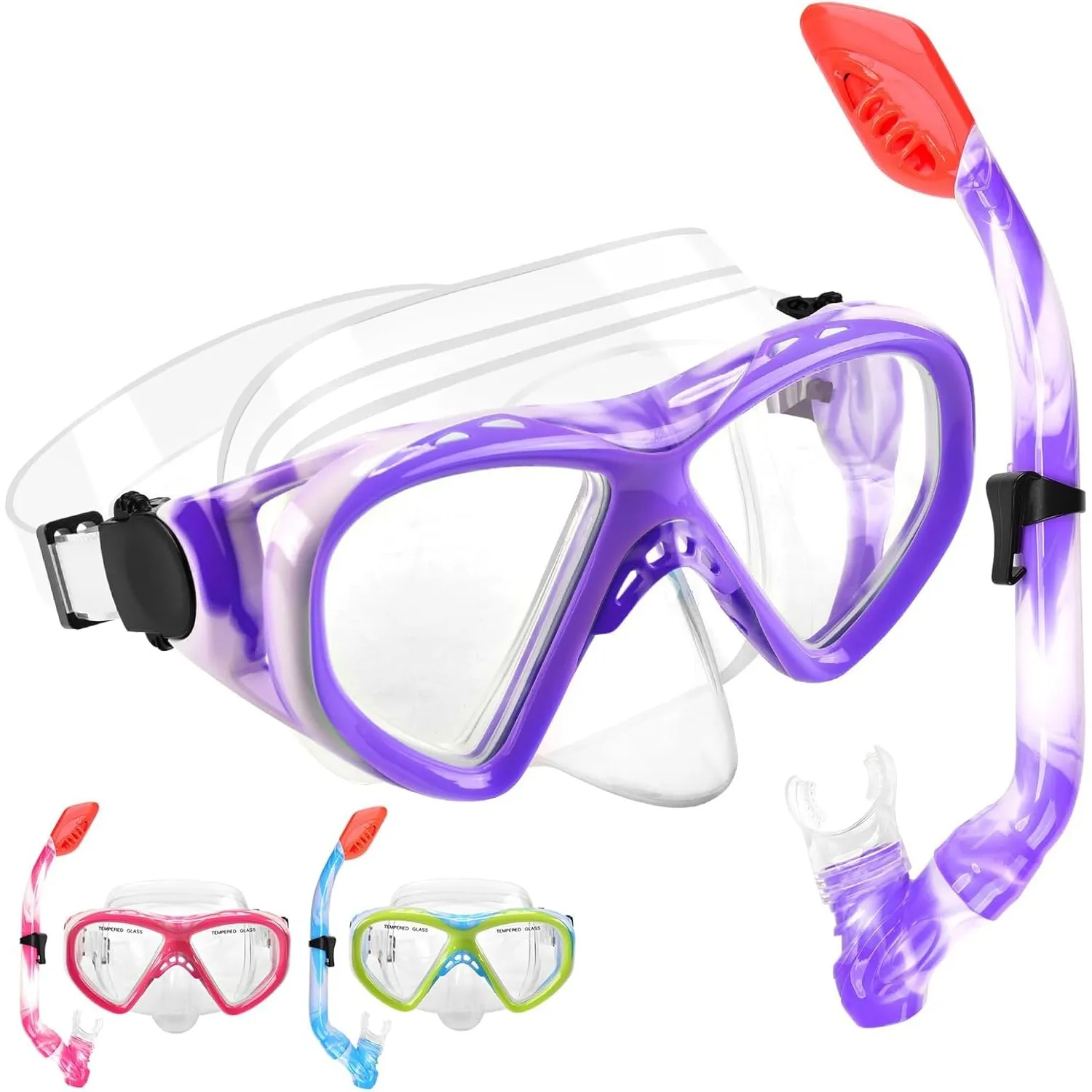 Schnorchelset Kinder, Taucherbrille Kinder mit Schnorchel Anti Leck Anti Fog HD Tauchmasken Dry Schnorchel für 4-13 Jah…