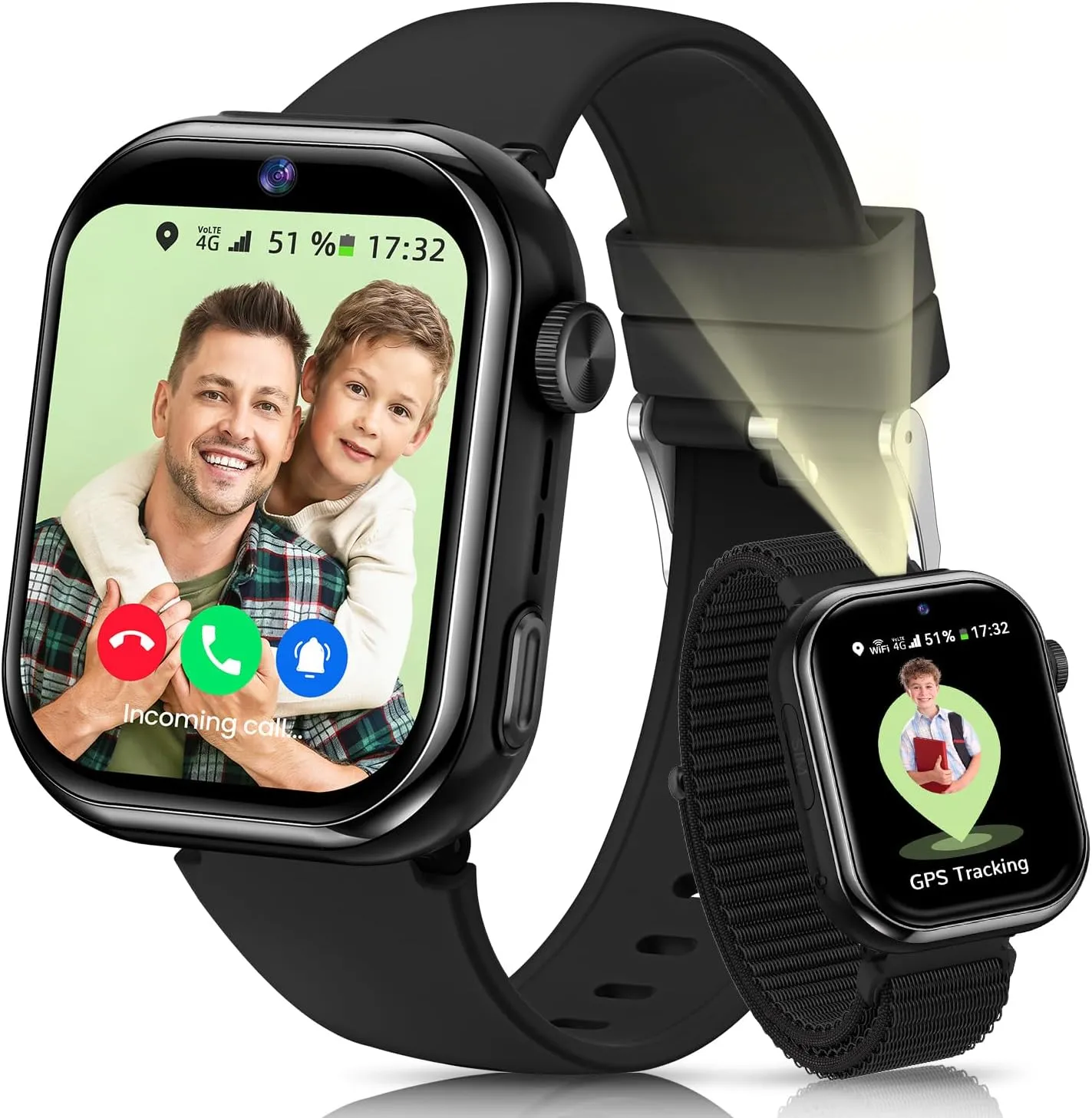 Smartwatch Kinder mit GPS und Telefon, Kinderuhr mit Videoanruf Voice Chat, Zwei-Perspektiven, SOS, Schulmodus, SMS Tas…