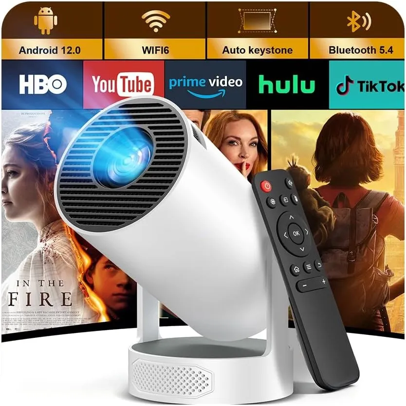 Mini Beamer 4K 1080p Full HD, Mini Projektor Tragbarer, mit Android 12.0 WLAN 6 Bluetooth 5.4 Automatischer Trapezkorre…