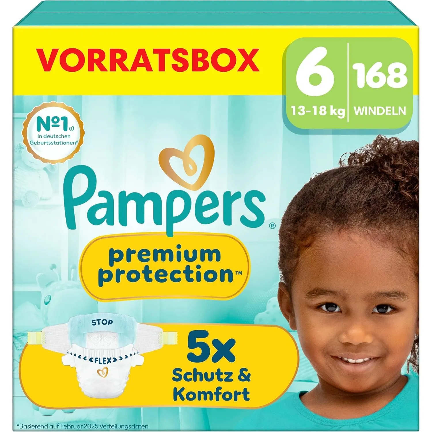 Pampers Premium Protection Größe 6, 168 Windeln, 13kg-18kg