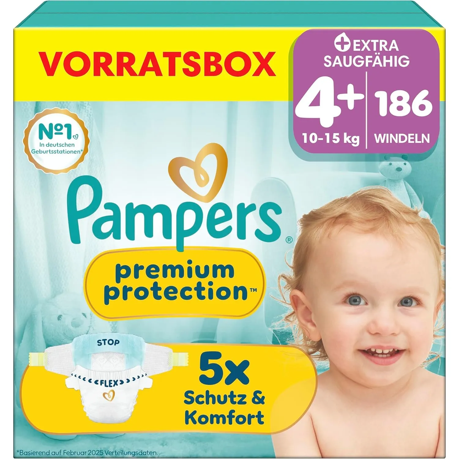Pampers Premium Protection Größe 4+, 186 Windeln, 10kg-15kg