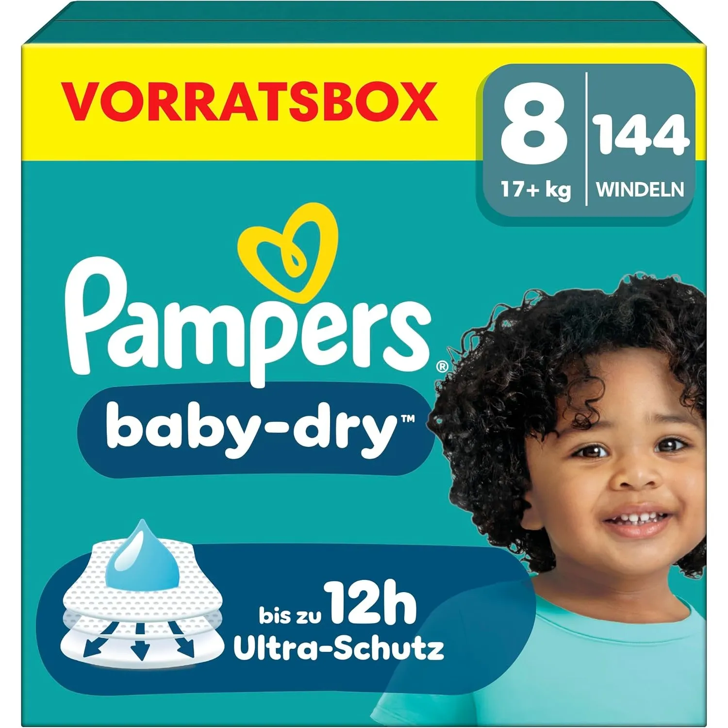Pampers Baby-Dry Größe 8, 144 Windeln, 17kg+