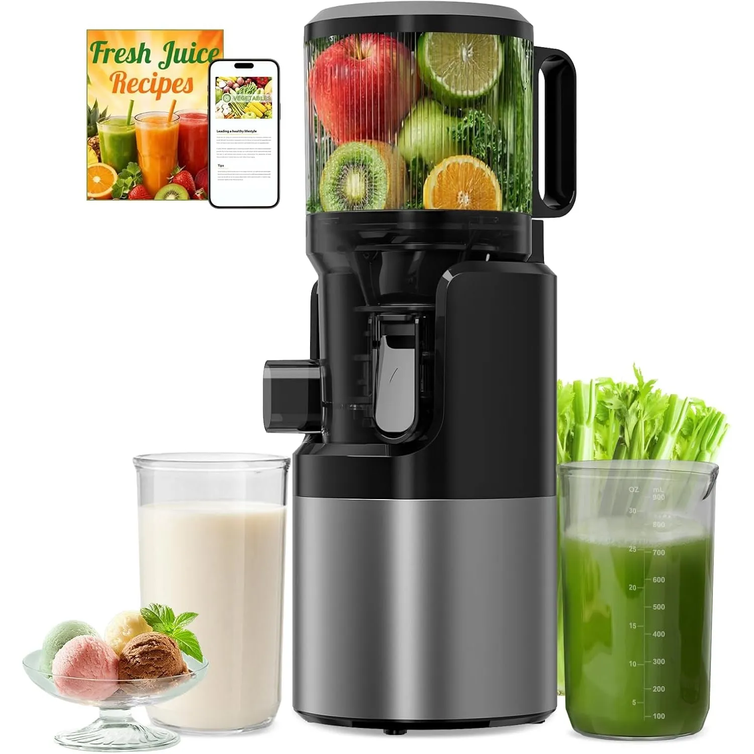 Entsafter Slow Juicer 400W mit 152 mm Extra großem Einfüllschacht für ganze Früchte & Gemüse, hohe Saftausbeute, 3-in-1…