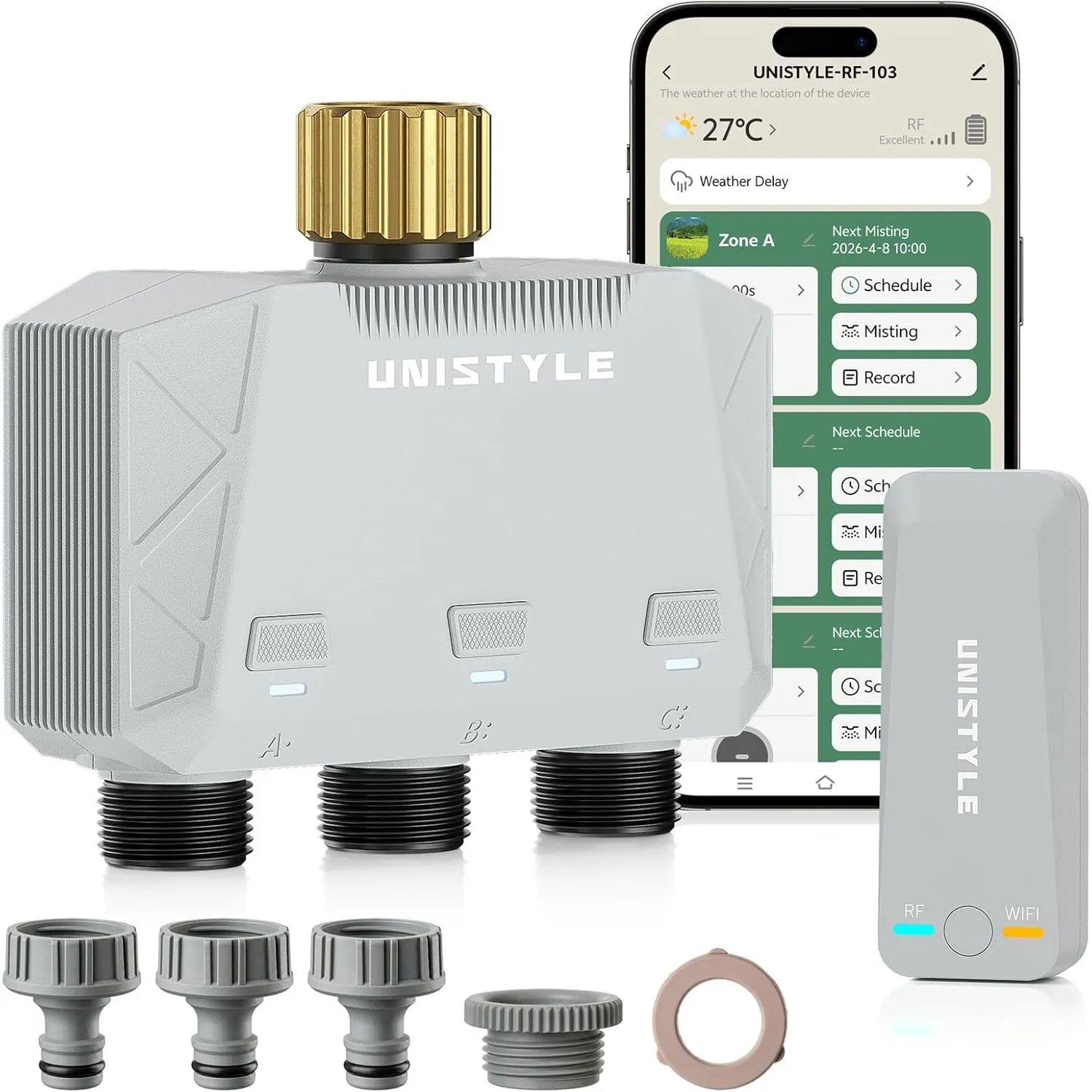 Unistyle Bewässerungscomputer WLAN 3 Ausgänge | Neuauflage 2026 – App-Steuerung, 5 Bewässerungspläne, Präzise Steuerung…