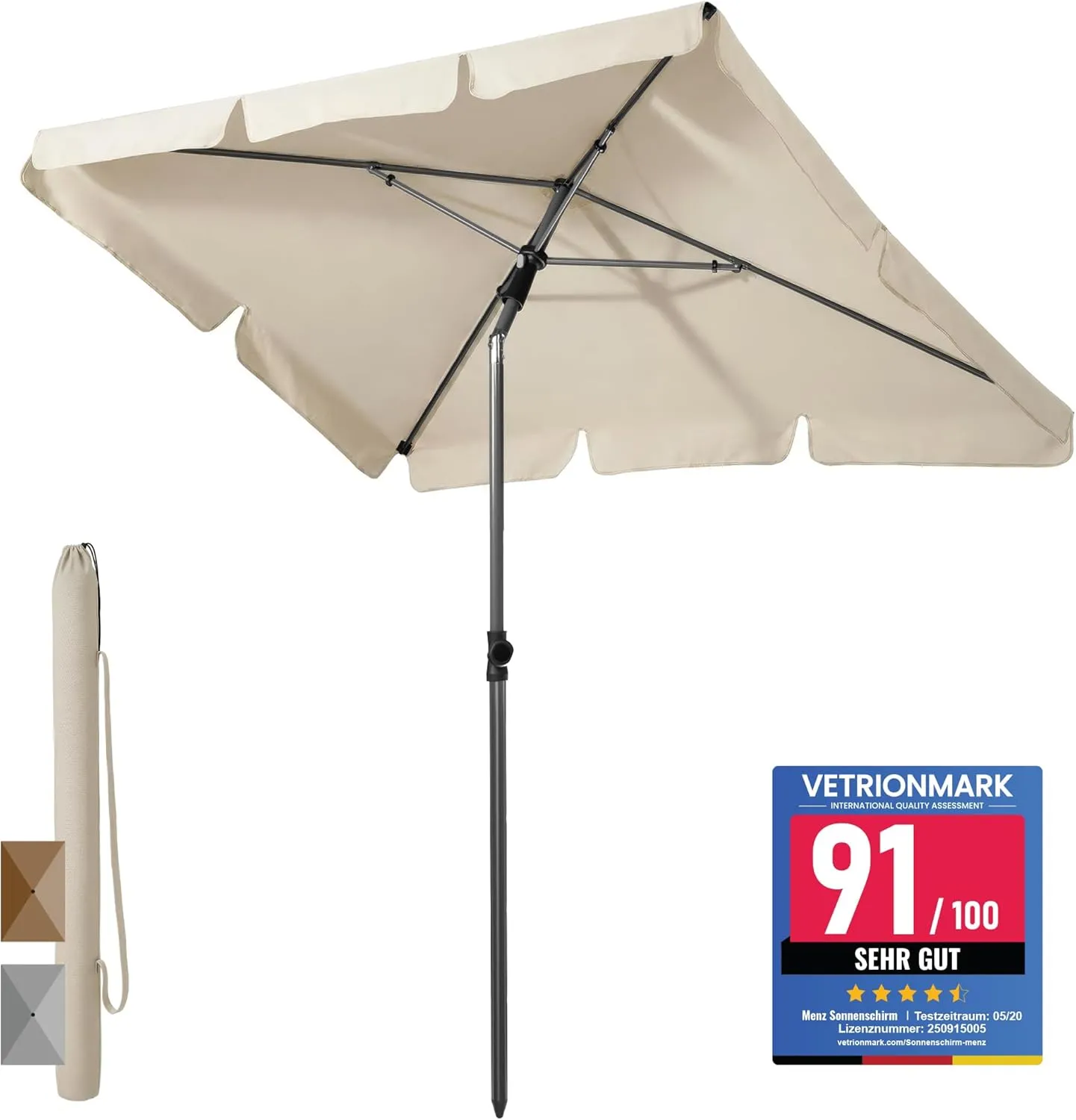 Menz Parasol with Parasol Cover – Parasol Rectangular 200 x 125 cm for Balcony, Garden & Patio, Balcony Umbrella with S…