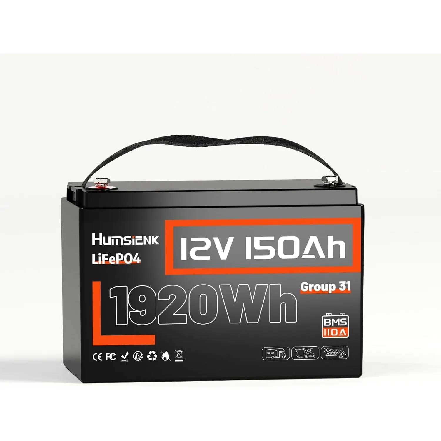 Humsienk 12V 150Ah LiFePO4 Batterie, 110A BMS 1920Wh Tiefzyklus Lithium Batterie, Niedrigtemperaturschutz, Perfekt für …