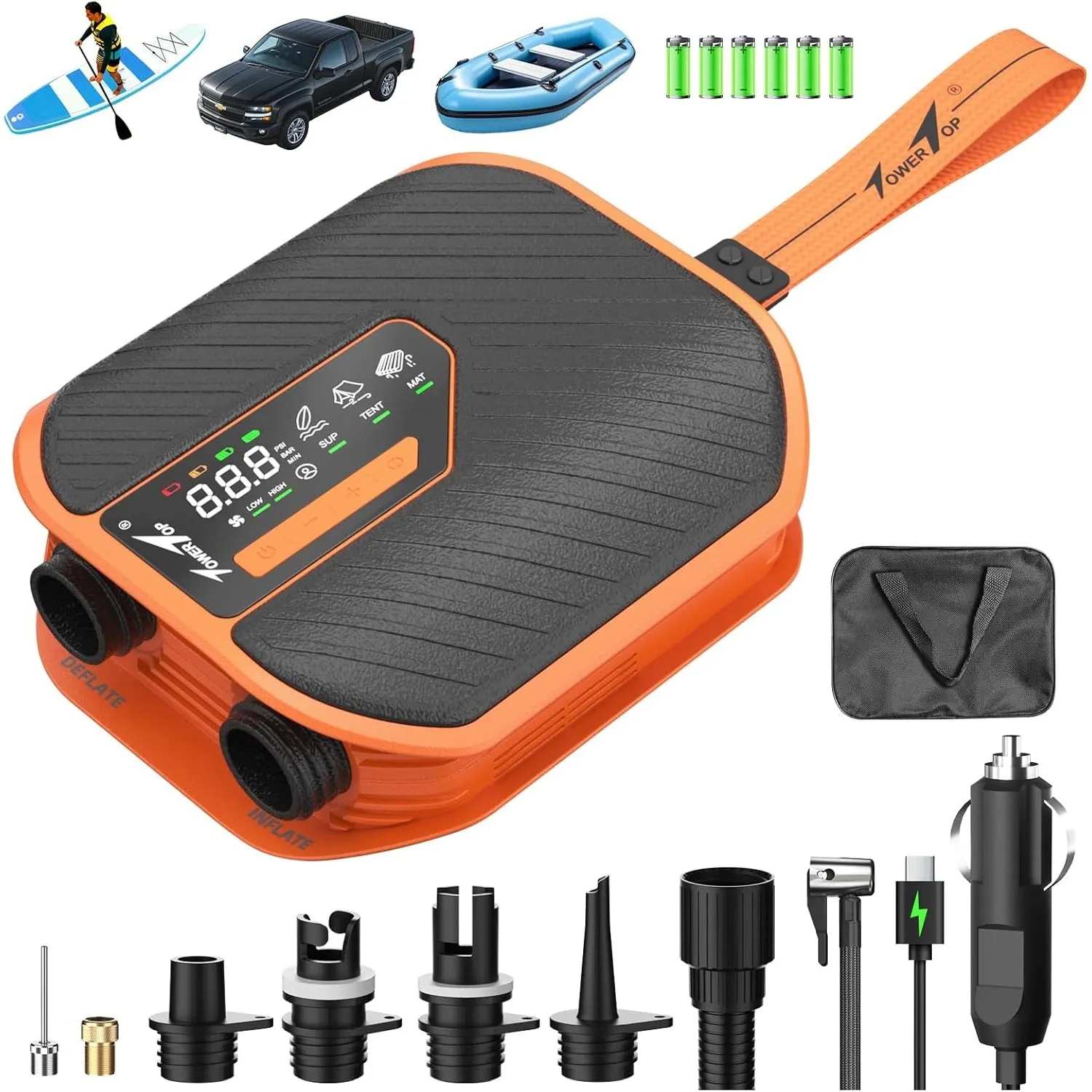 TowerTop Sup Pumpe Akku: 10500mAh Akku Pumpe für Auto/SUP, 50 PSI Stand Up Paddle Pumpe, 12V DC Zweistufenpumpe (Auf- u…