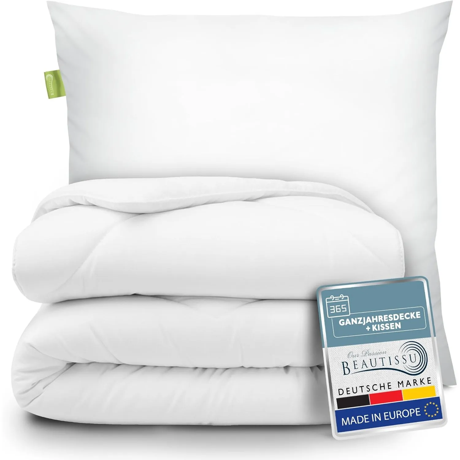 Beautissu Bettdecke und Kissen Set Allergiker Ganzjahresdecke Steppdecke