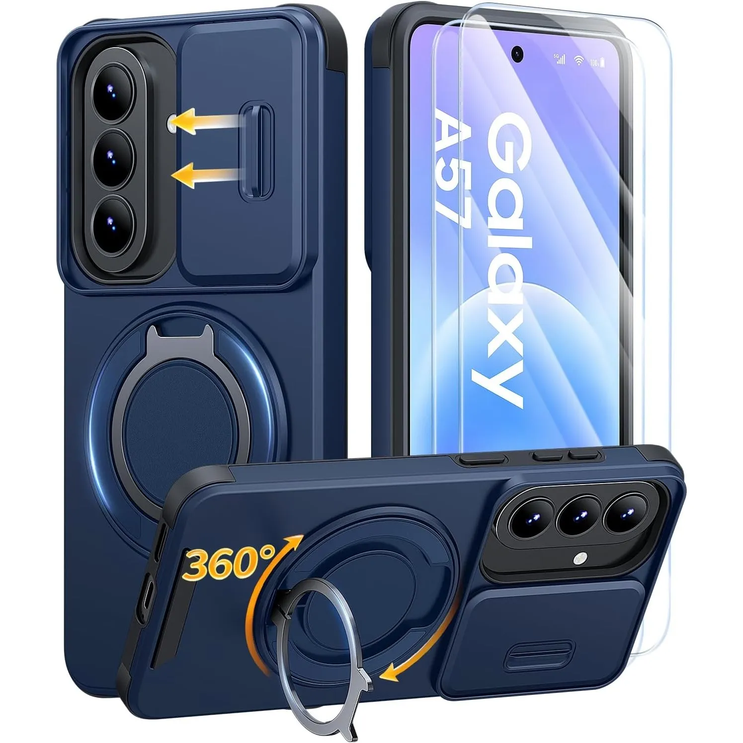 AOUIA für Samsung Galaxy A57 5G Hülle mit 2 Stück Panzerglas, Kameraschutz, Ringständer 360°, Militärstandard Stoßfest …