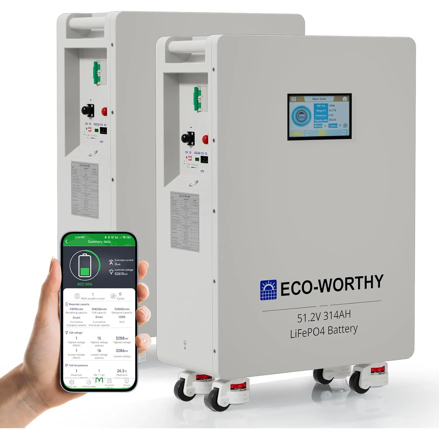 ECO-WORTHY 2PACK 48V 314Ah LiFePO4 Batterie 32,2kWh Stromspeicher und Leistungsschaltern 200A PACE BMS RS485/CAN/RS232 …