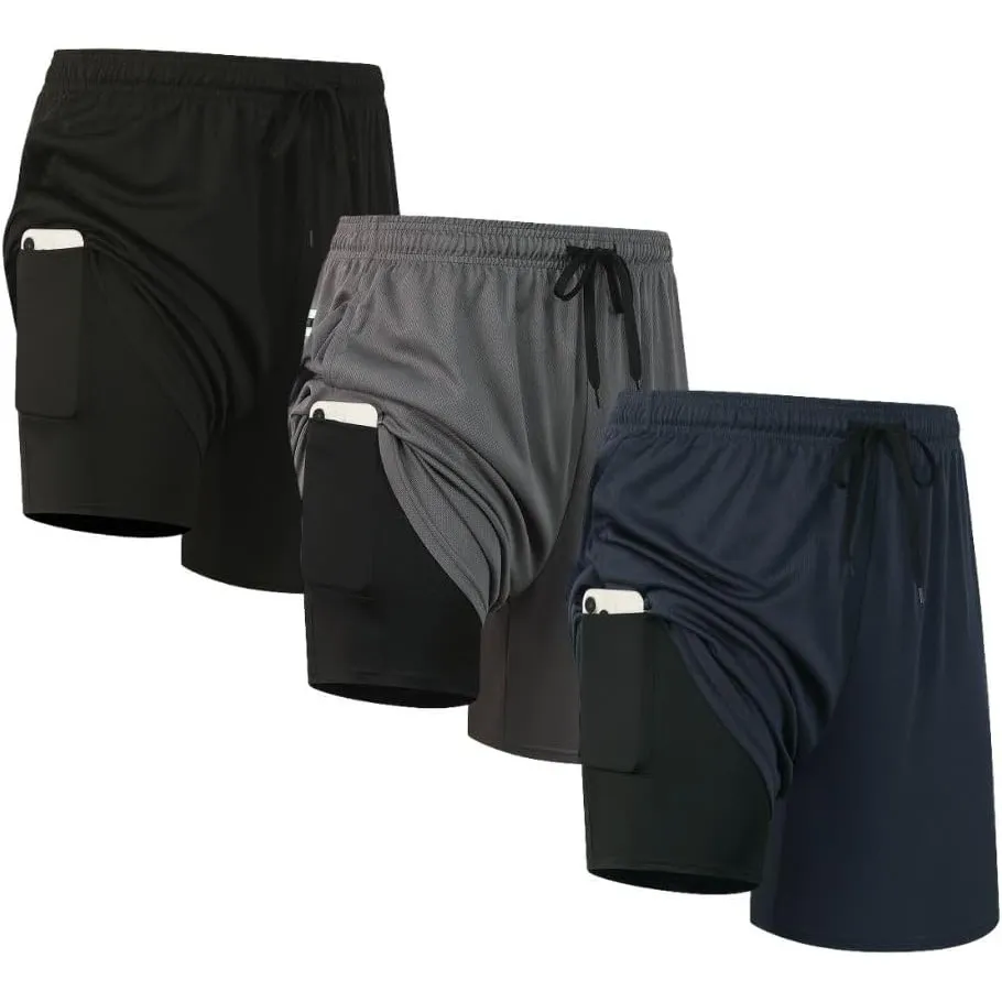 3er-Pack Herren-Sport-Shorts, 2-in-1-Shorts, schnelltrocknend, Fitnessstudio, Laufen, Workout, Activewear, Herren-Laufs…