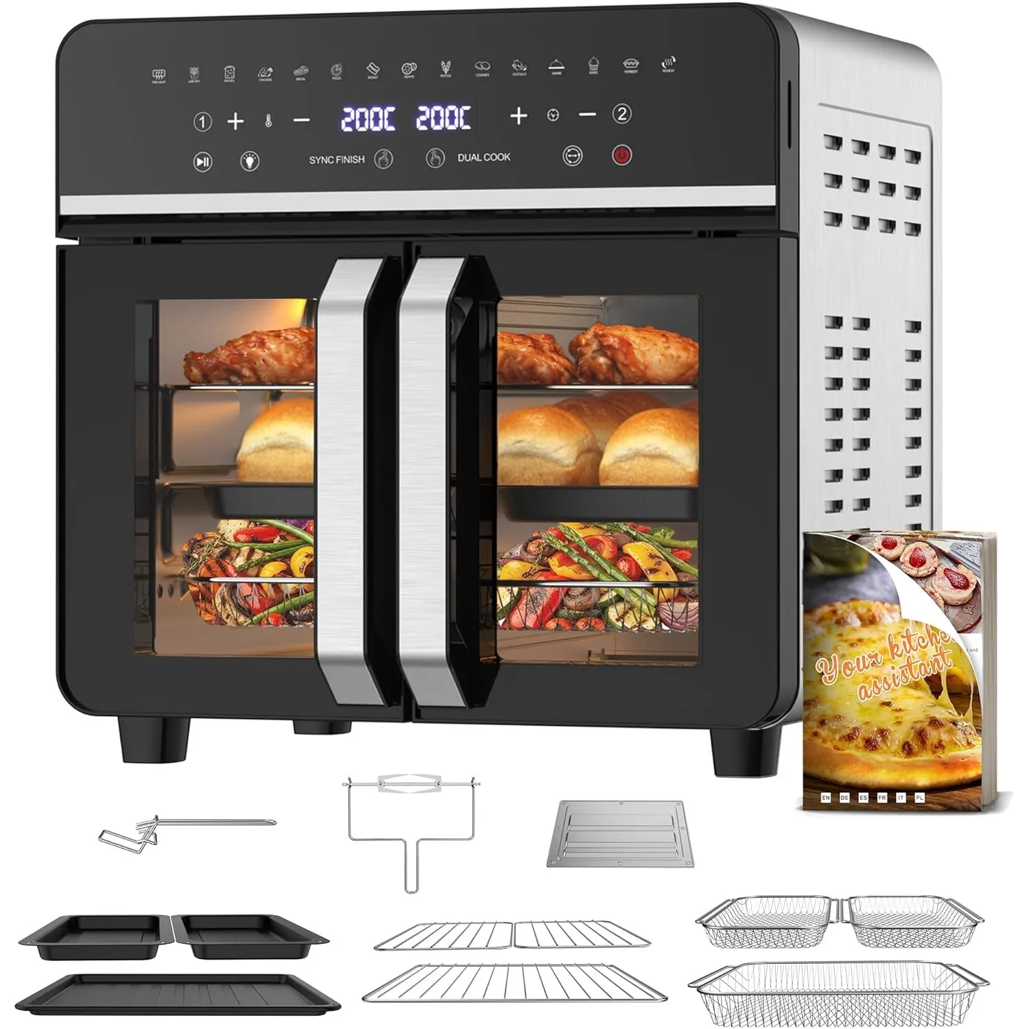 23L Heißluftfritteuse Familie, Mini Backofen Einer/Zwei-Zone Garen,Sep Temp