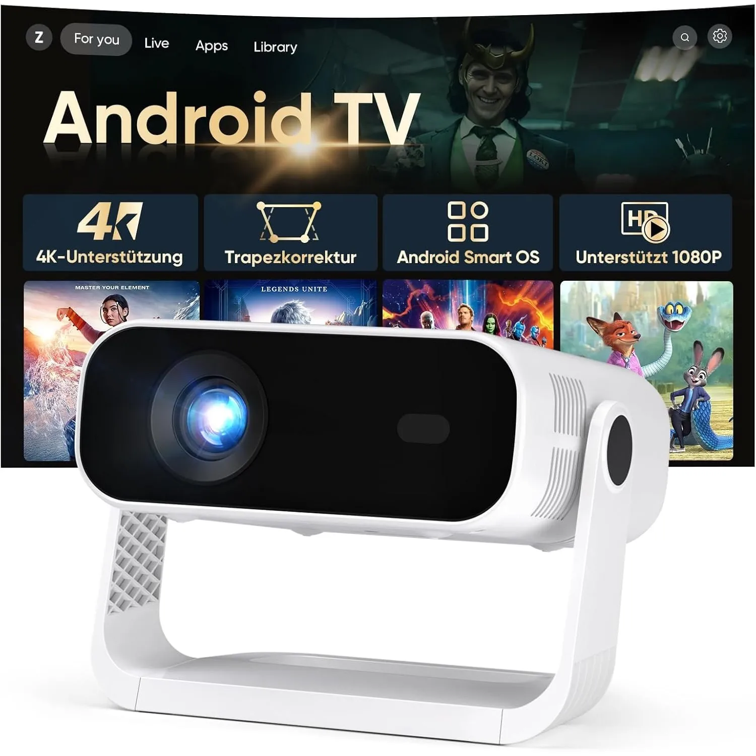 2026 Neuer Smart Mini Beamer Integrierte APP, Android 14, Unterstützt 1080P und 4K-Dekodierung, Automatische Trapezkorr…