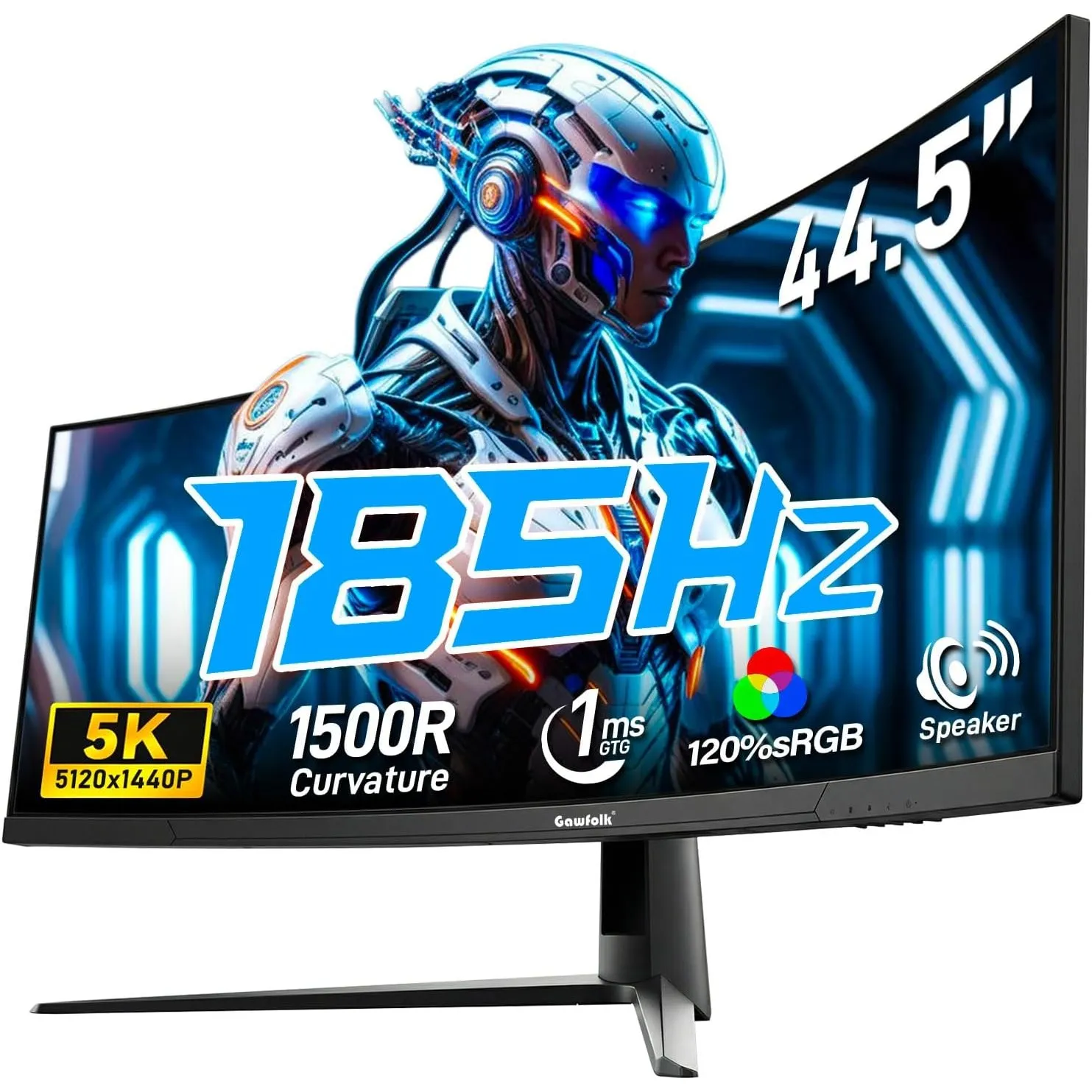 Gawfolk 44.5 Zoll Curved Gaming Monitor, 185Hz 5K UltraWide PC Bildschirm mit Lautsprecher, 5120×1440P, Gebogen Compute…