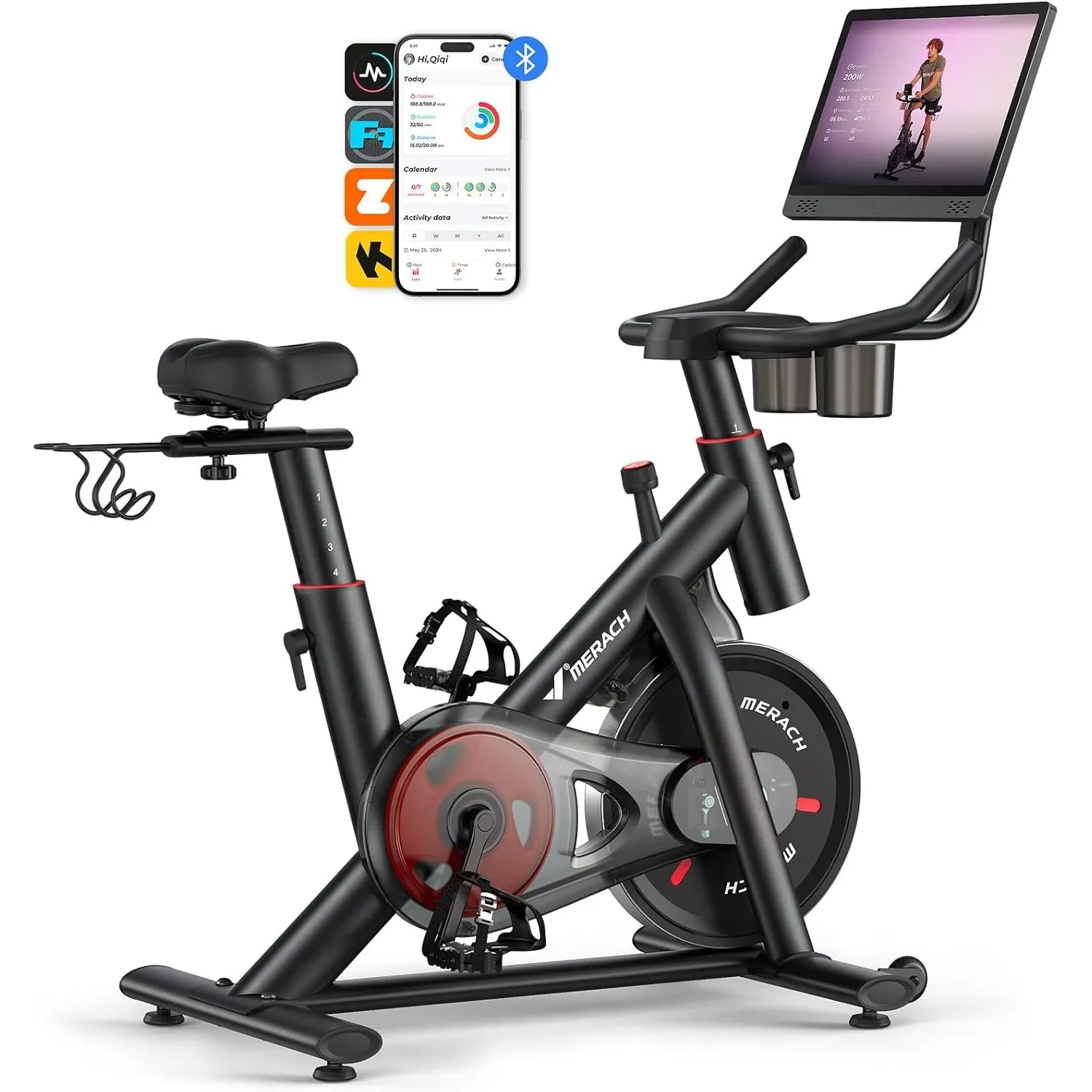 MERACH Heimtrainer Fahrrad mit Verstellbarem Widerstand, Leises Hometrainer Fahrrad mit Verbessertem LED-Monitor, Table…