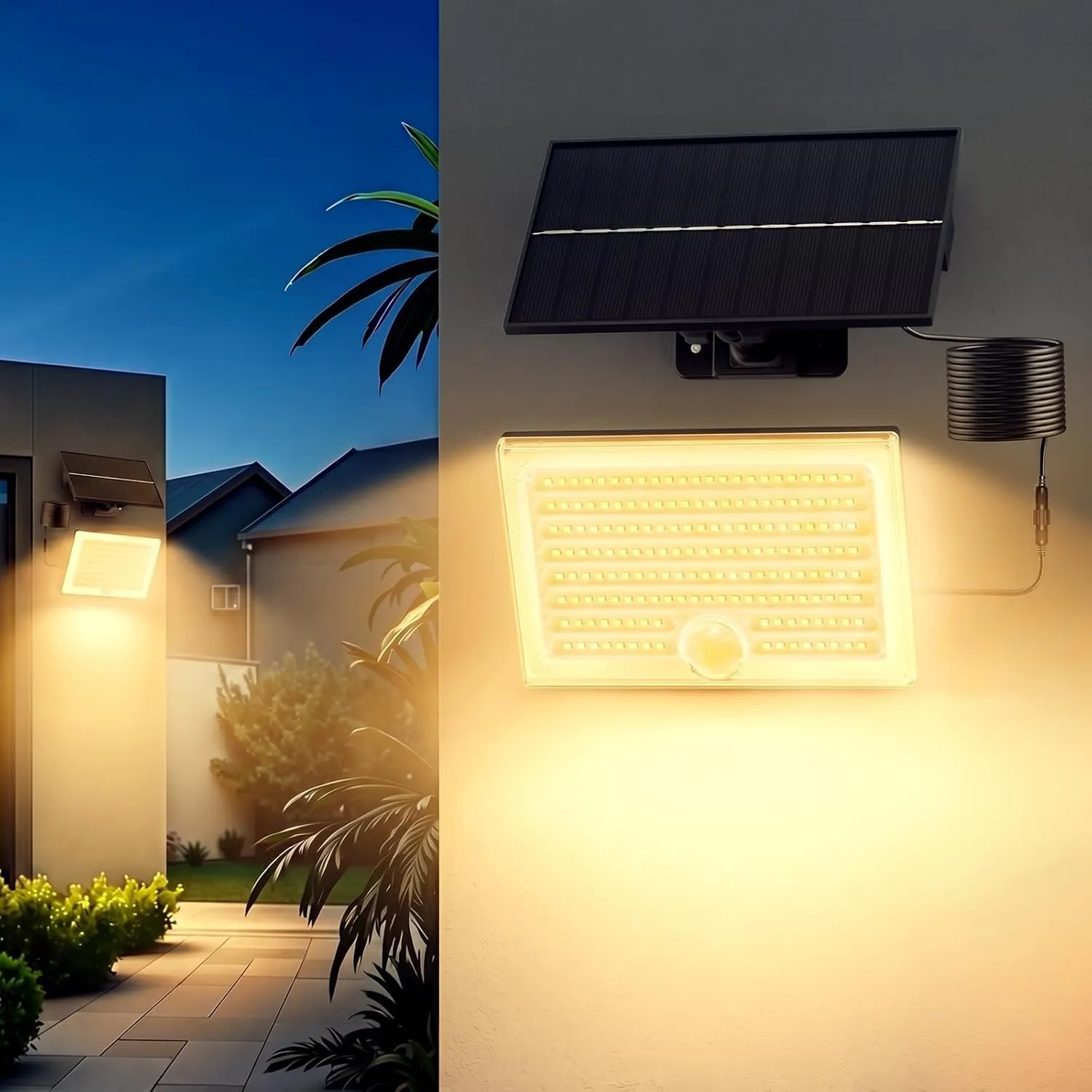 Realky Solarlampen für Außen mit Bewegungsmelder, IP65 Wasserdichte Solar Strahler mit 5m Kabel für Garage, Garten, Hof…