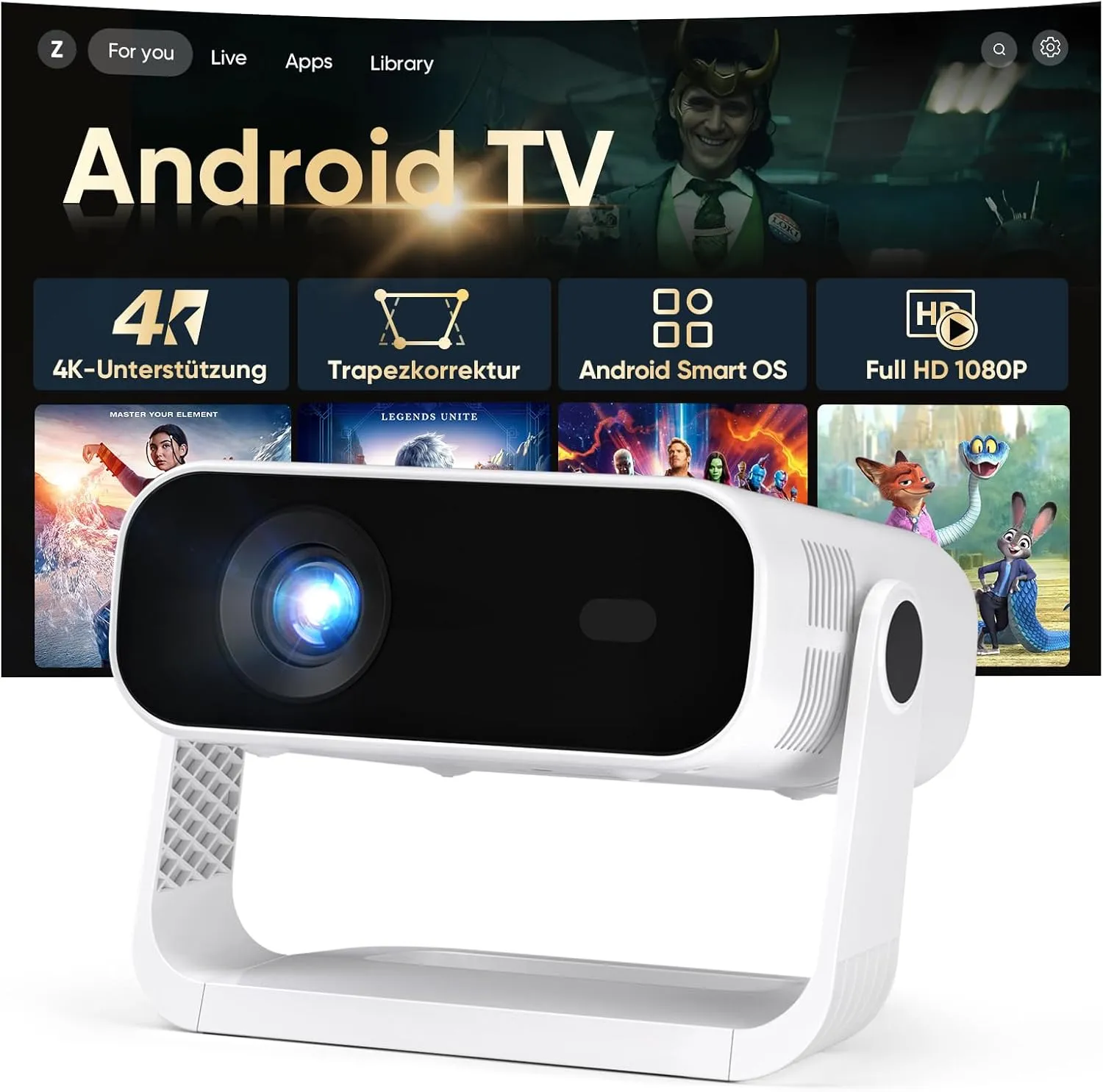 2026 Neuer Smart Mini Beamer Integrierte APP, Android 14, Full HD 1080P, unterstützt 4K-Decodierung, 20000 Lumens, Auto…