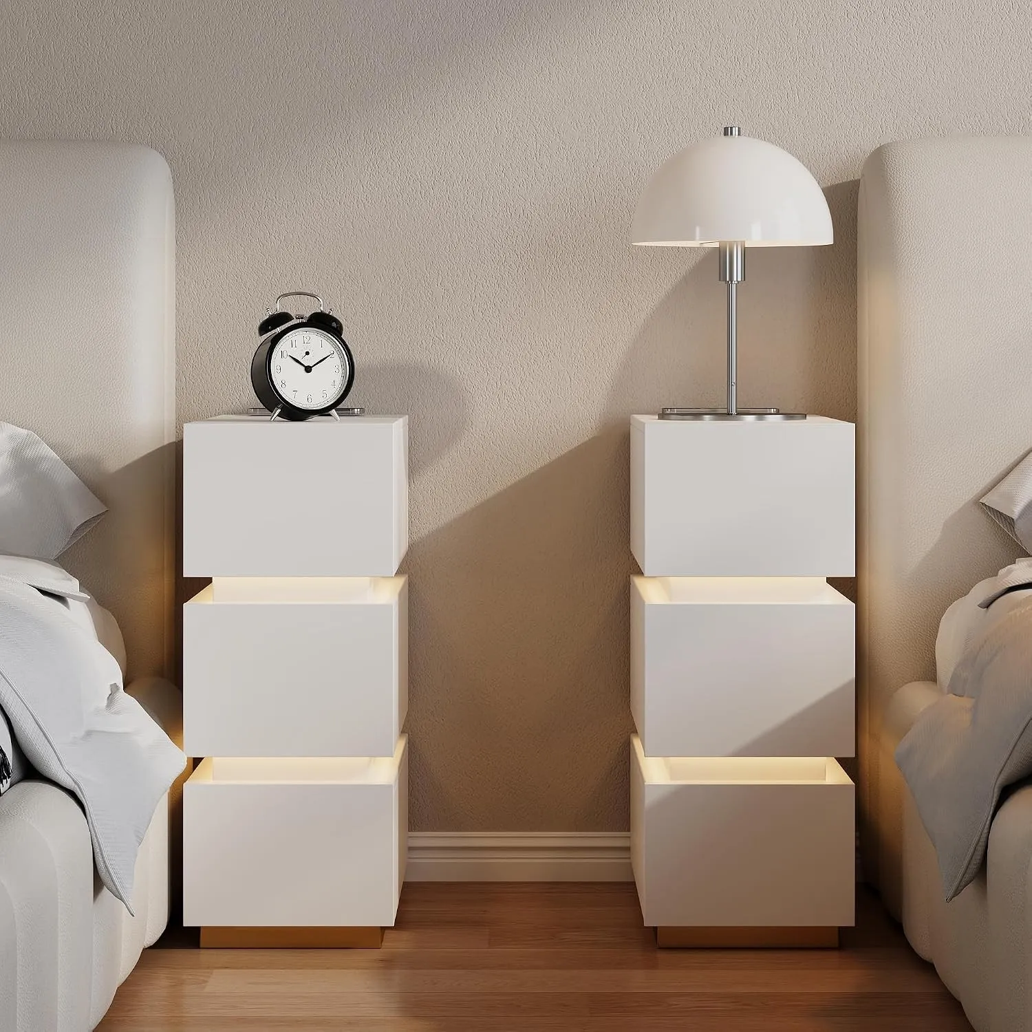 Homary Nachttisch 2er Set mit kabelloser Ladestation, LED Smart Beistelltisch Schmal mit Schubladen & USB-Anschlüssen, …