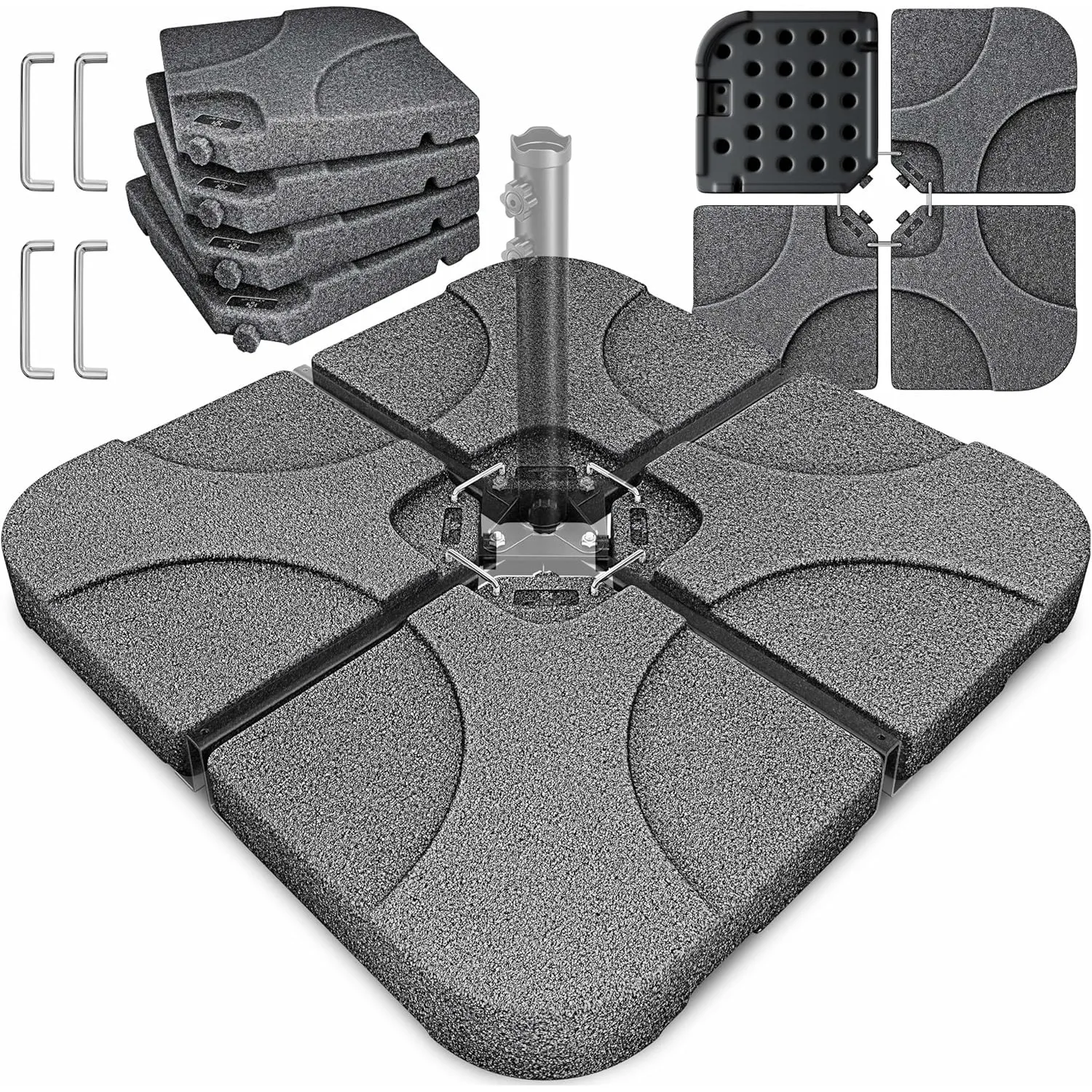 KESSER® Sonnenschirmständer 4-teilig Schirmgewicht Schirmständer für Ampelschirm Bodenkreuz 60 Liter / 80 kg befüllbar …