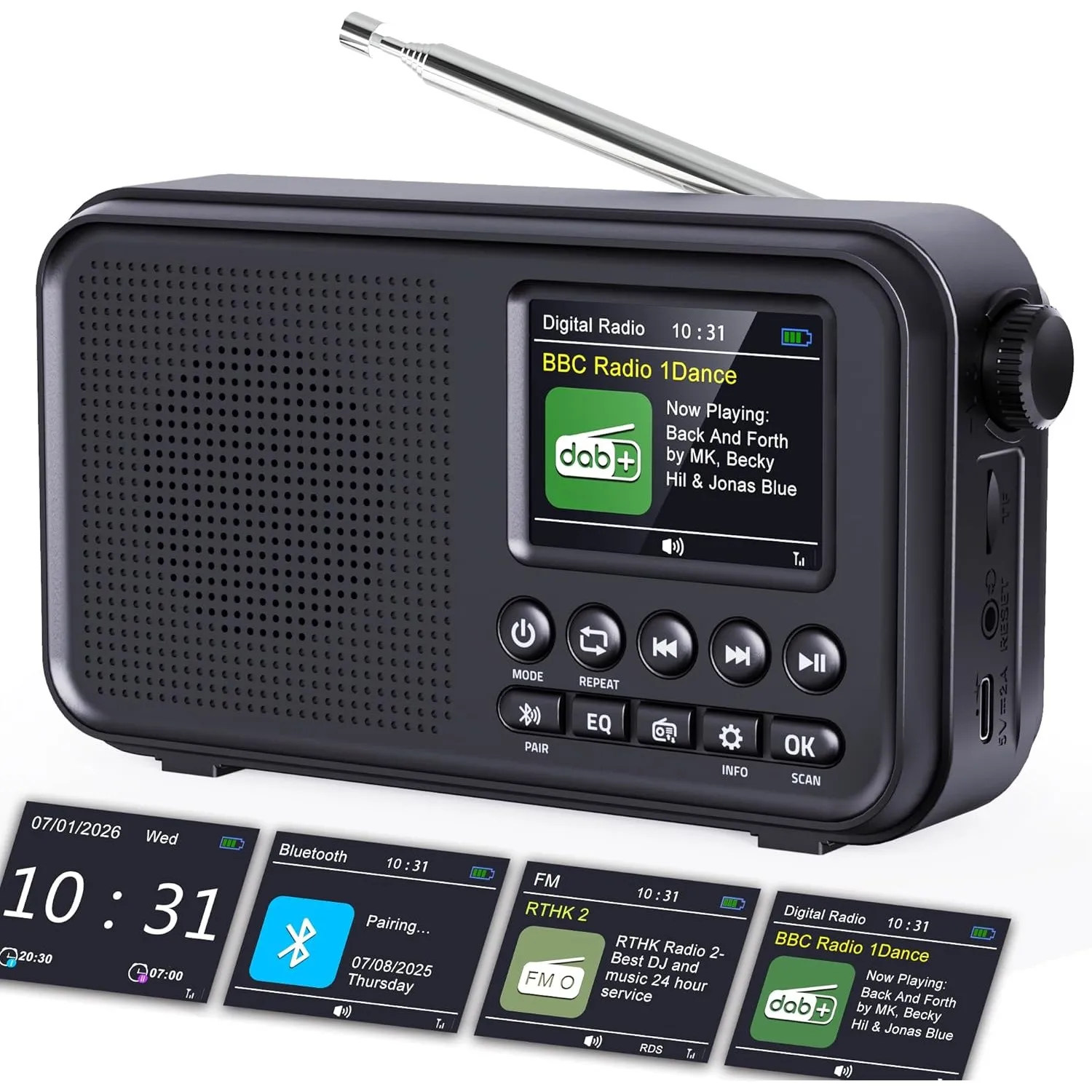 Tragbares DAB Radio mit Bluetooth, UKW/DAB+ Digitalradio mit 3000-mAh Akku