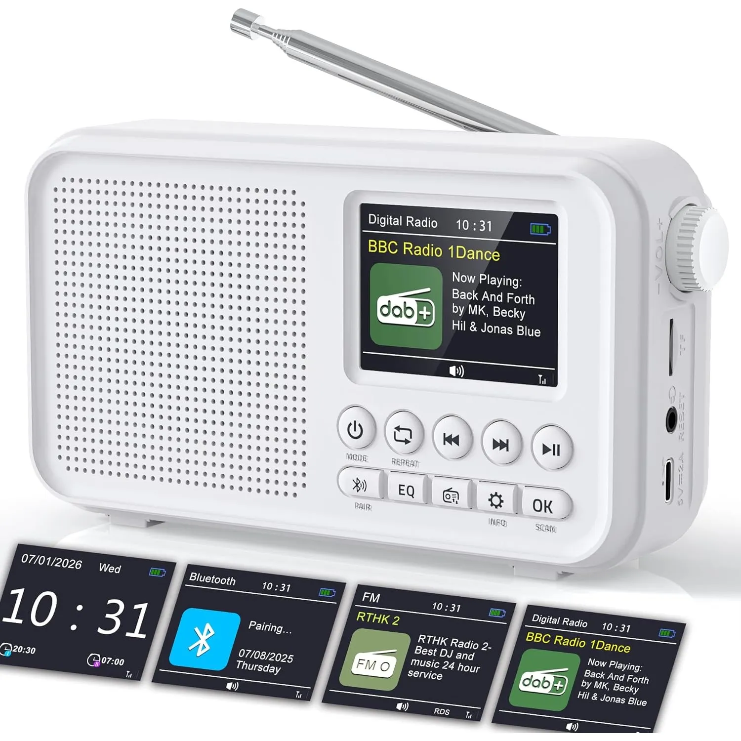 Tragbares DAB/DAB+ Radio mit 3000mAh Akku, UKW Digitalradio mit Bluetooth
