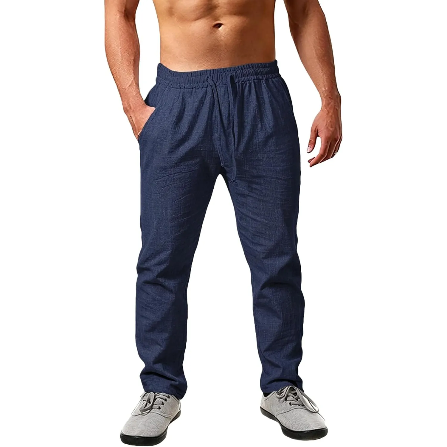 Cegerne Leinenhose Herren Lang Leicht Sommerhose Loose Fit Freizeithose mit Kordelzug Taschen für Urlaub Strand Alltag