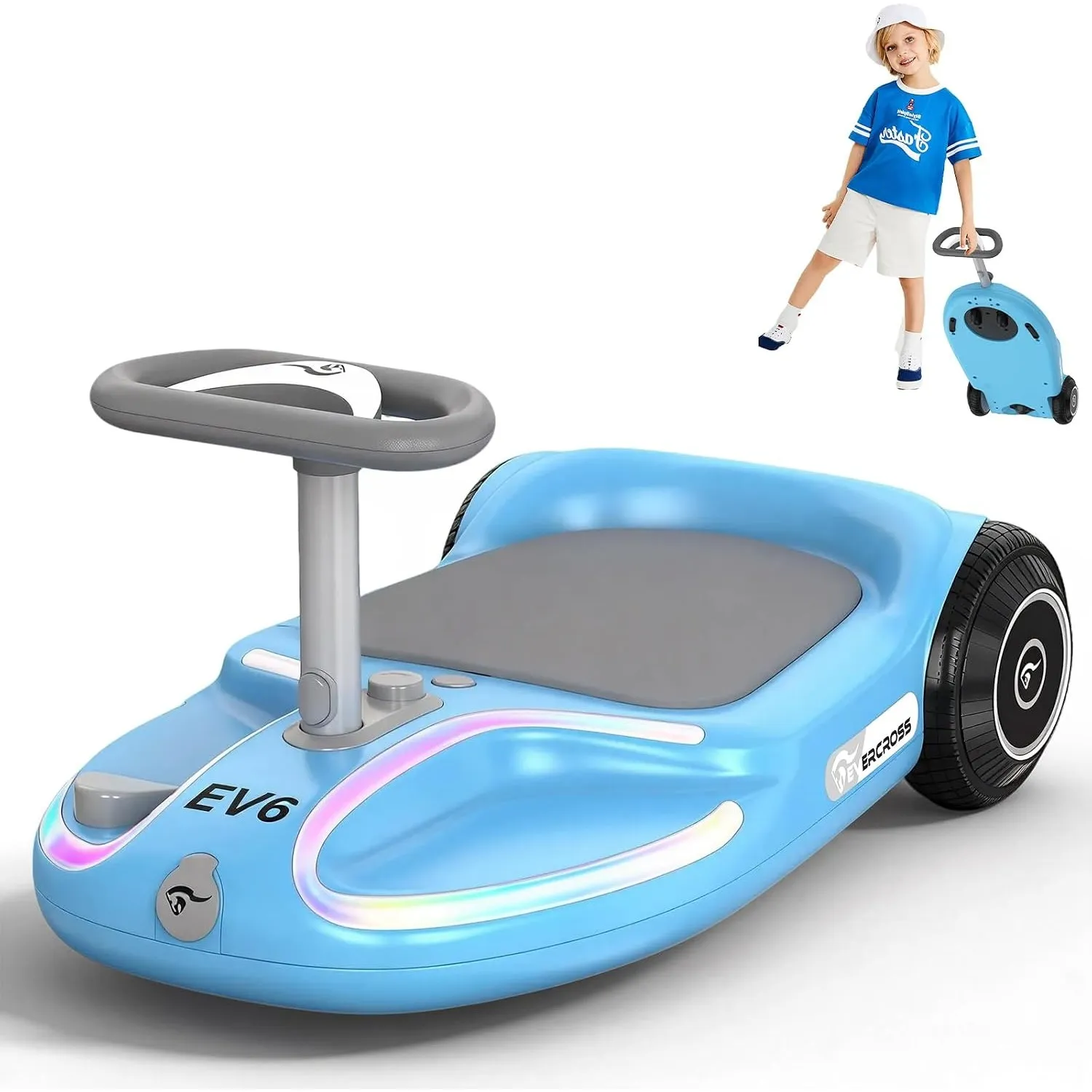 EVERCROSS EV6 Kinder Elektroauto, 4-in-1 Rutschauto mit Bluetooth-Musik