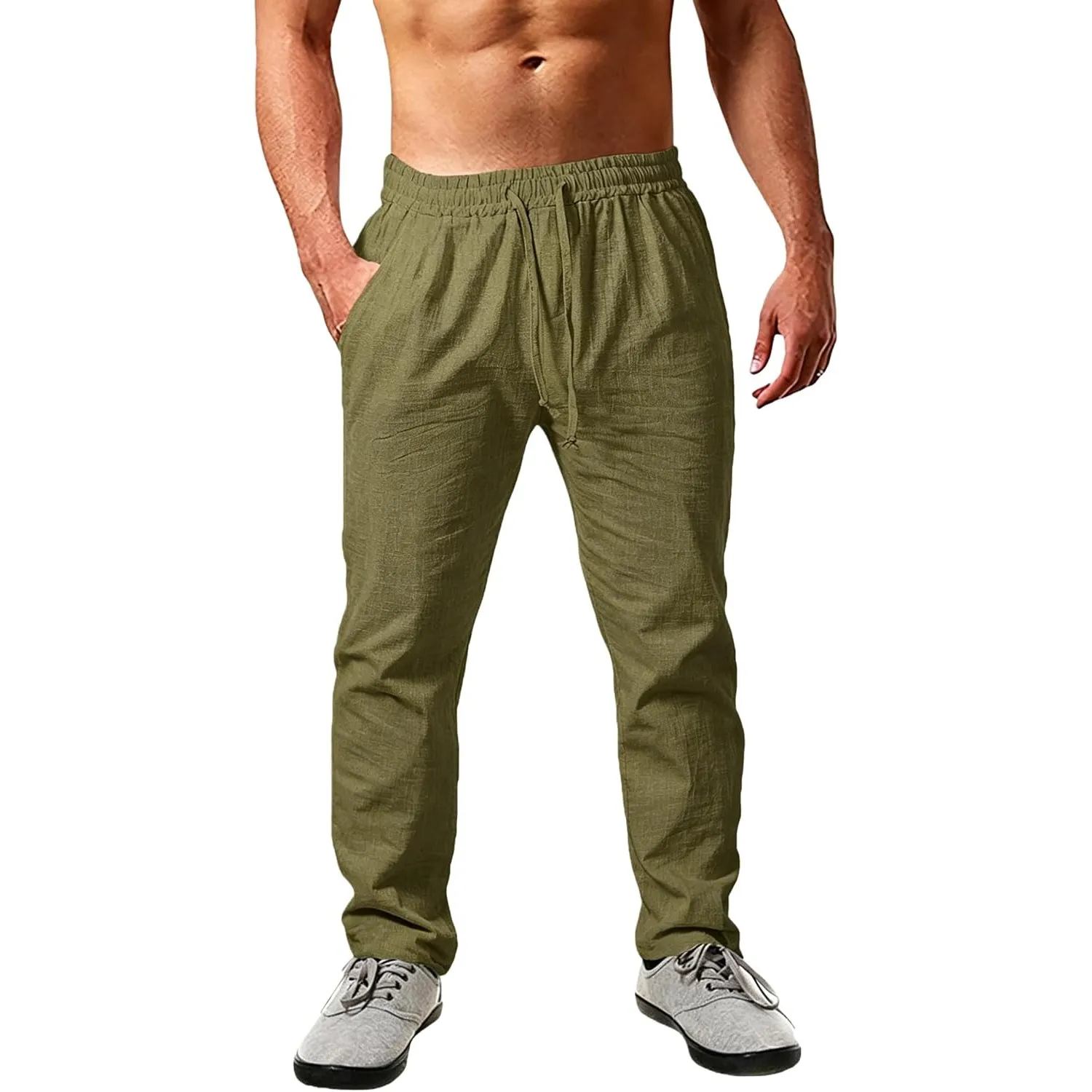 Cegerne Herren Leinenhose Lang Leicht Sommerhose Loose Fit Einfarbiges Freizeithose mit Kordelzug für Urlaub Strand All…