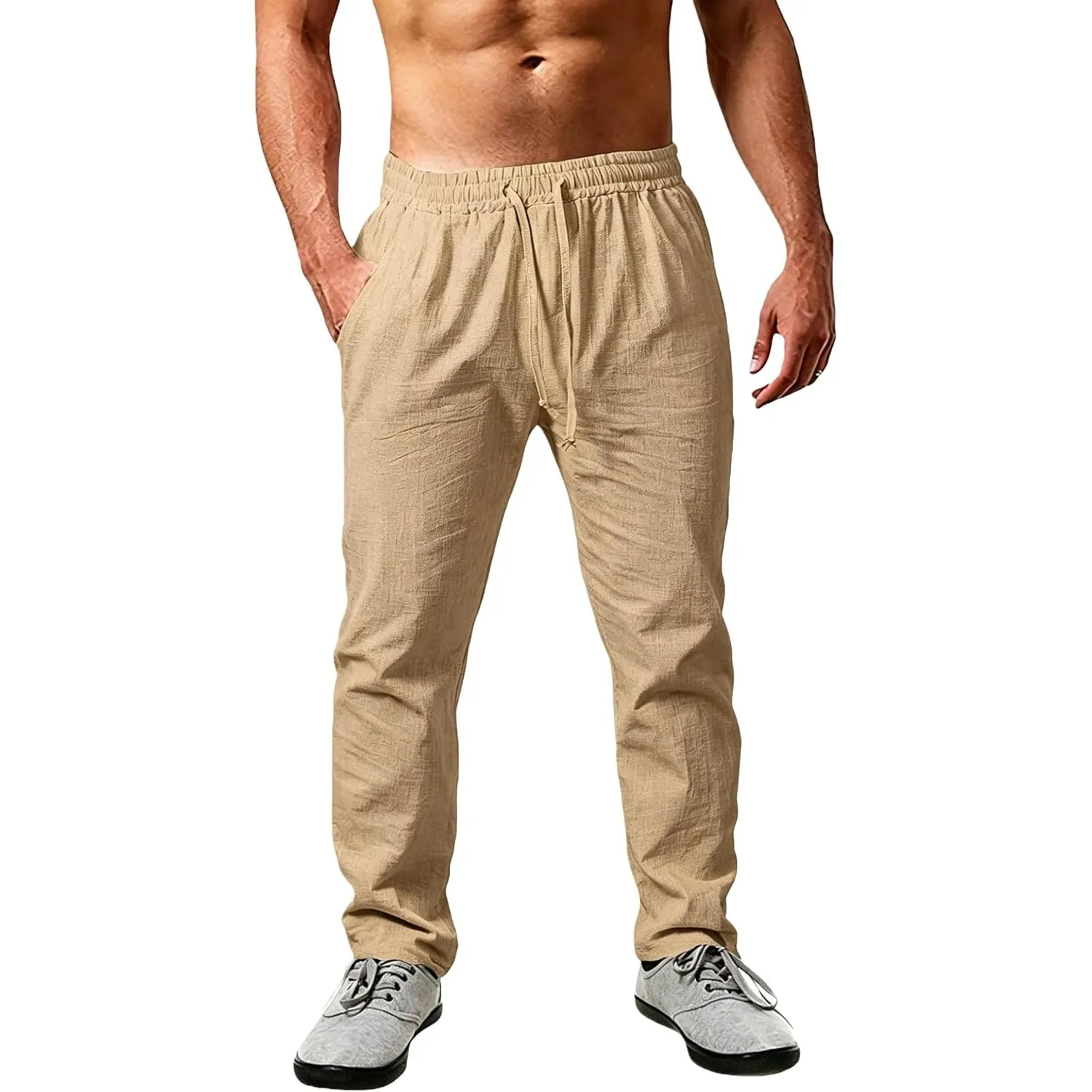Cegerne Herren Leinenhose Lang Leicht Sommerhose Loose Fit Einfarbiges Freizeithose mit Kordelzug für Urlaub Strand All…