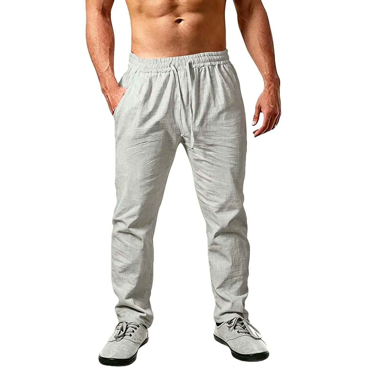 Cegerne Herren Leinenhose Lang Leicht Sommerhose Loose Fit Einfarbiges Freizeithose mit Kordelzug für Urlaub Strand All…
