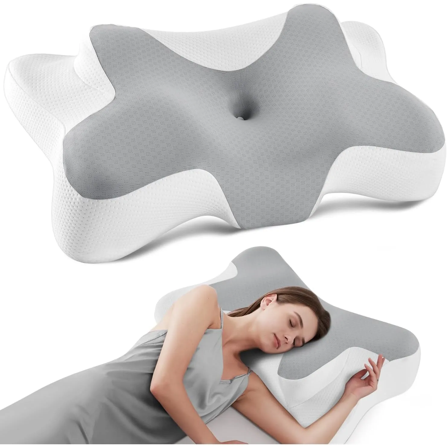 DONAMA Memory Foam Nackenkissen Ergonomisch, Kopfkissen mit Armauflage & Zwei Höhen, Kühlend & Atmungsaktiv, 6-Zonen-Ko…