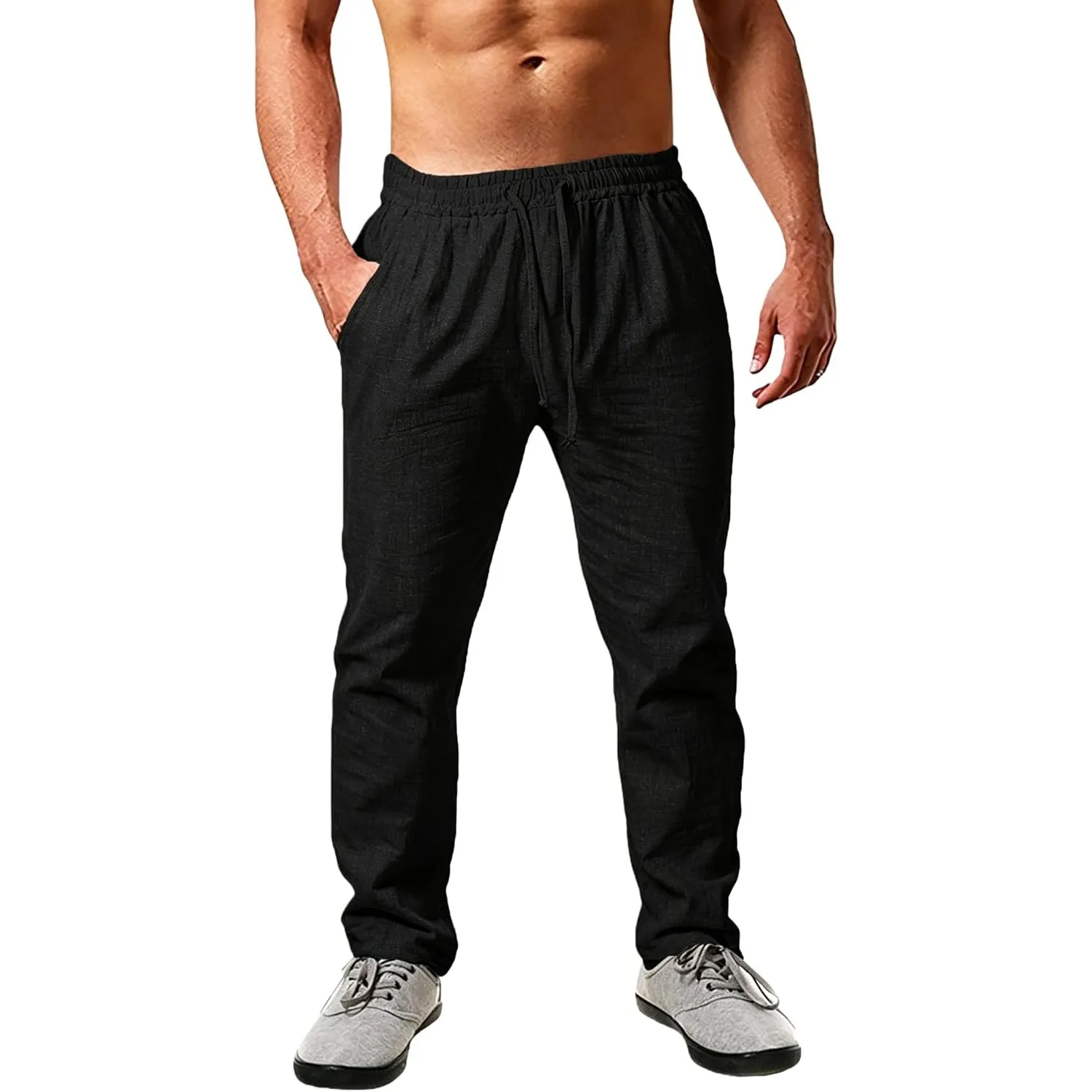 Cegerne Herren Leinenhose Lang Leicht Sommerhose Loose Fit Einfarbiges Freizeithose mit Kordelzug für Urlaub Strand All…
