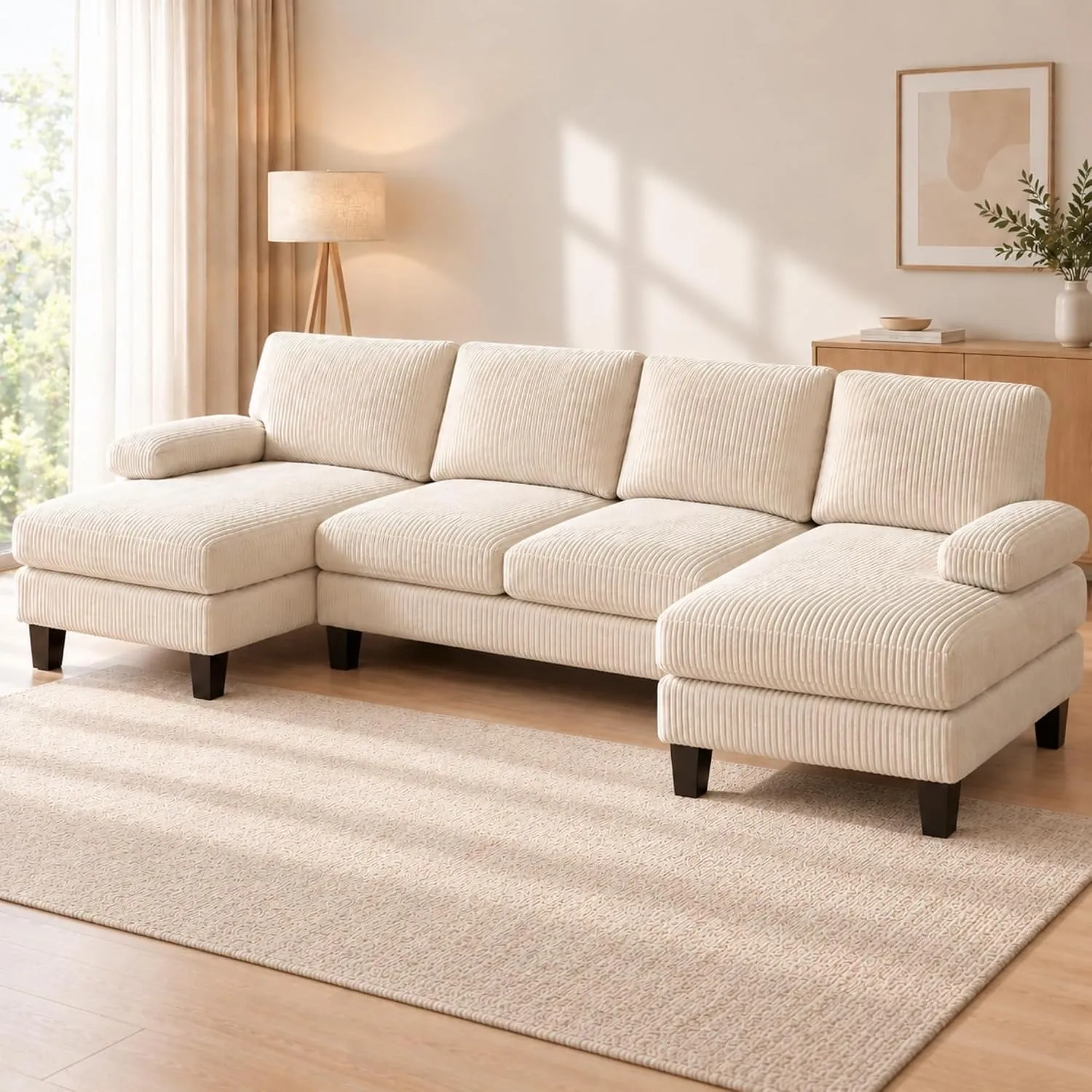 Xbro Sofa U Form, Ecksofa mit Schlaffunktion,Beige,270 x 122 x 86 cm
