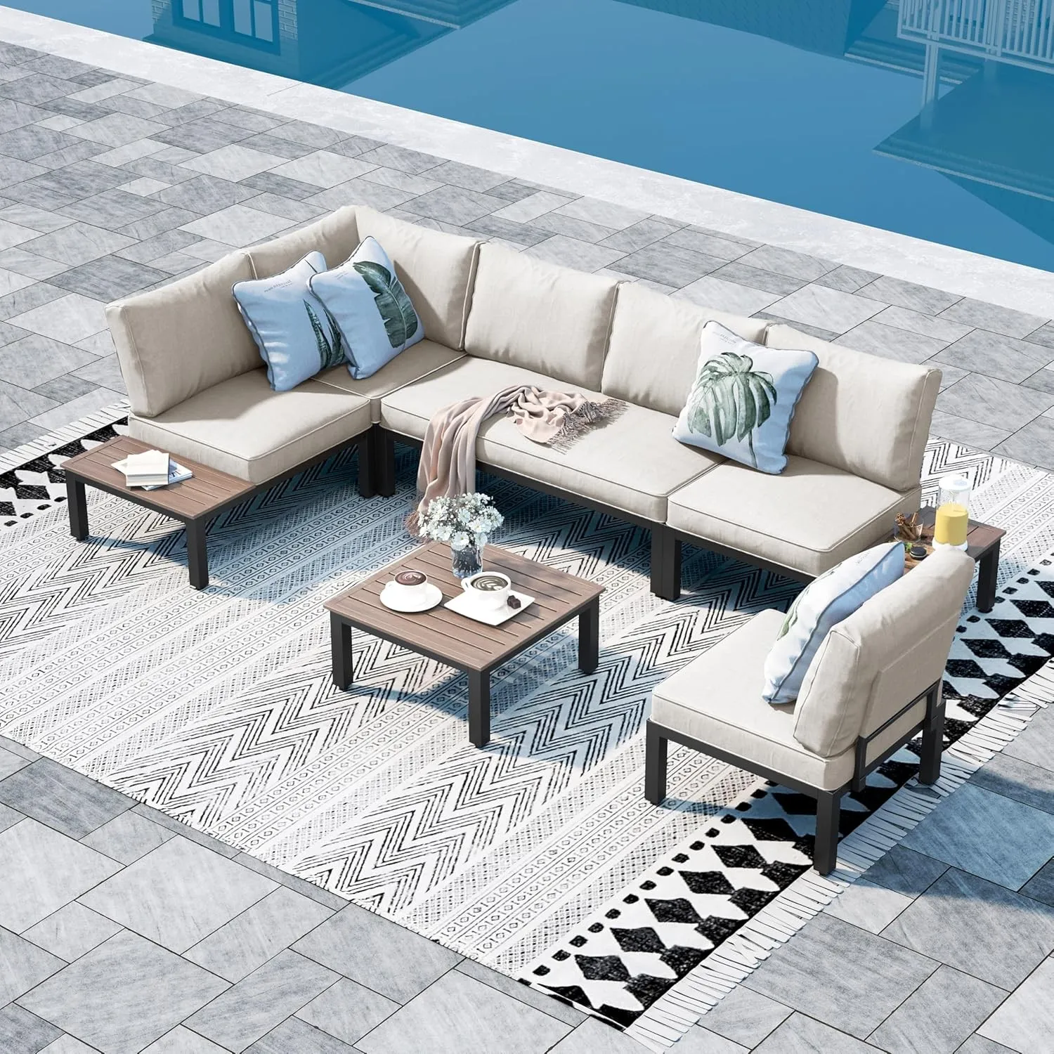 MFSTUDIO Gartenmöbel Set, Lounge Möbel Outdoor, Terassenmöbel mit Couchtisch und Abnehmbarem Kissen, Outdoor Sitzgruppe…